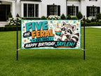 Funny 5th Birthday Banner, Raccoon Party Sign, Boy Backdrop