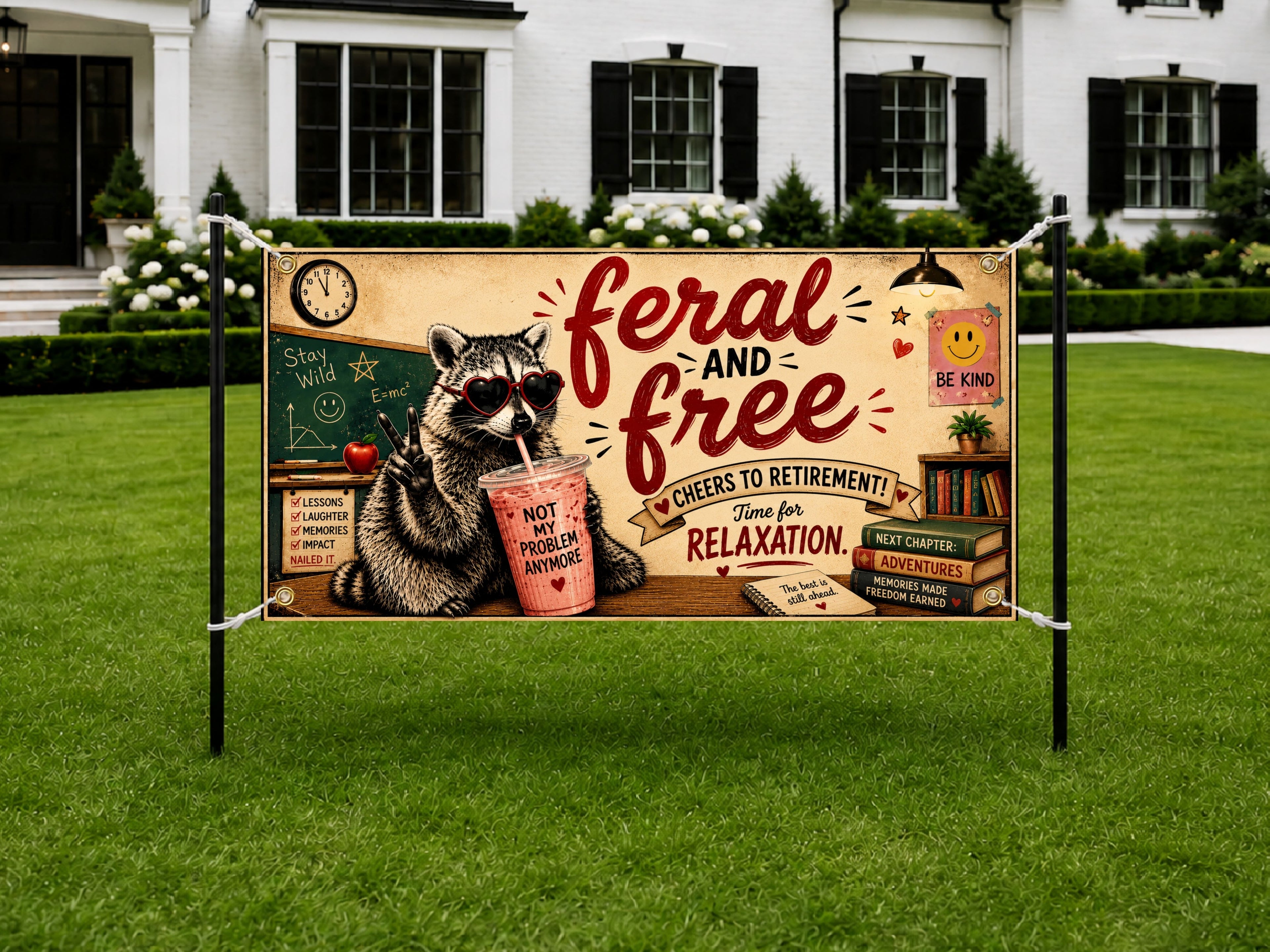 Funny Teacher Retirement Banner, Raccoon Retirement Sign, Classroom Decor
