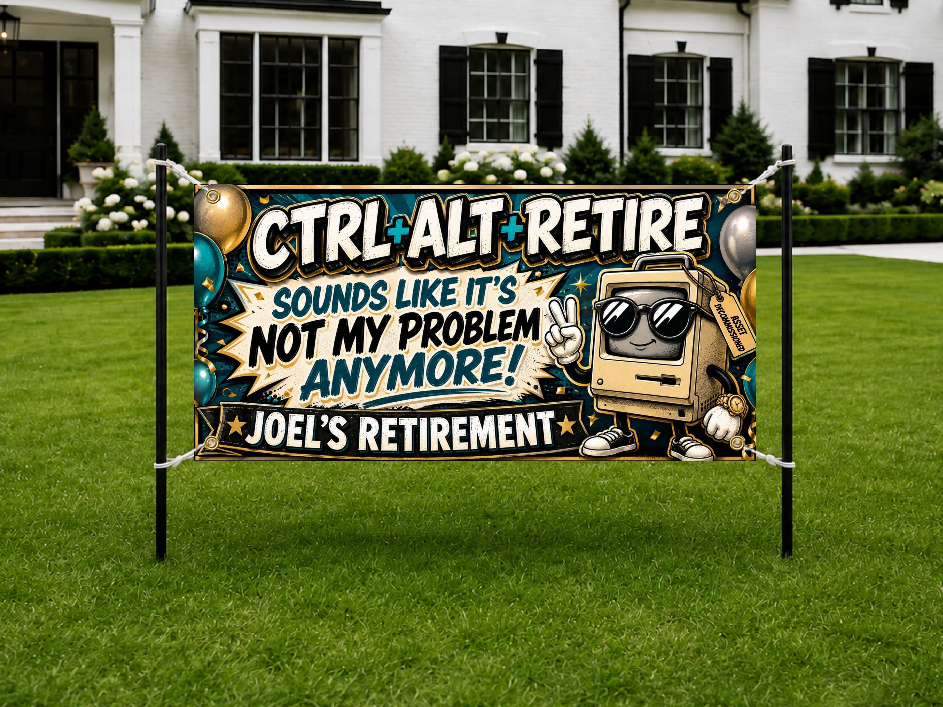 Funny Retirement Banner, Ctrl Alt Retire Sign, Office Party Backdrop
