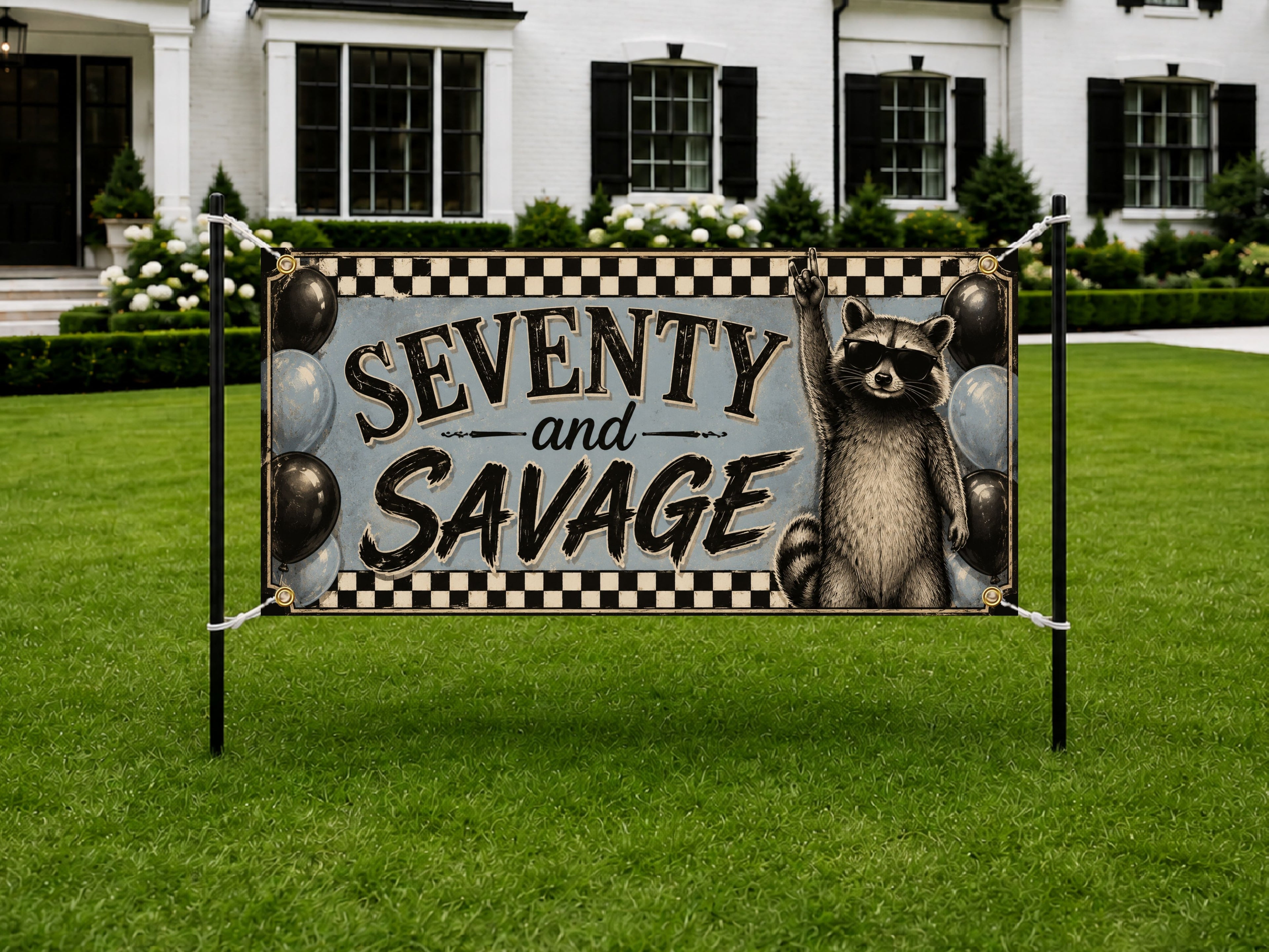 Funny 70th Birthday Banner, Raccoon Party Sign, Savage Birthday Backdrop