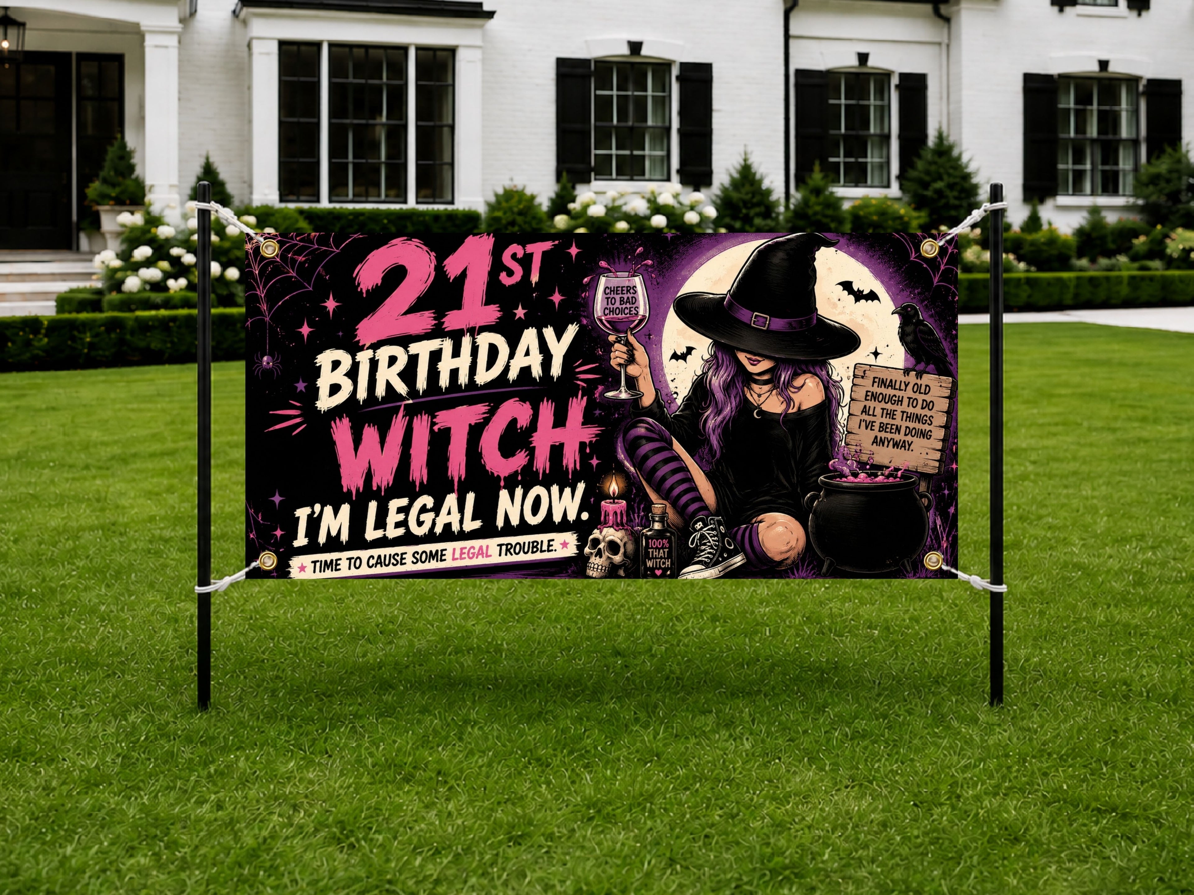 Funny 21st Birthday Banner, Birthday Witch Party Sign, Halloween Backdrop