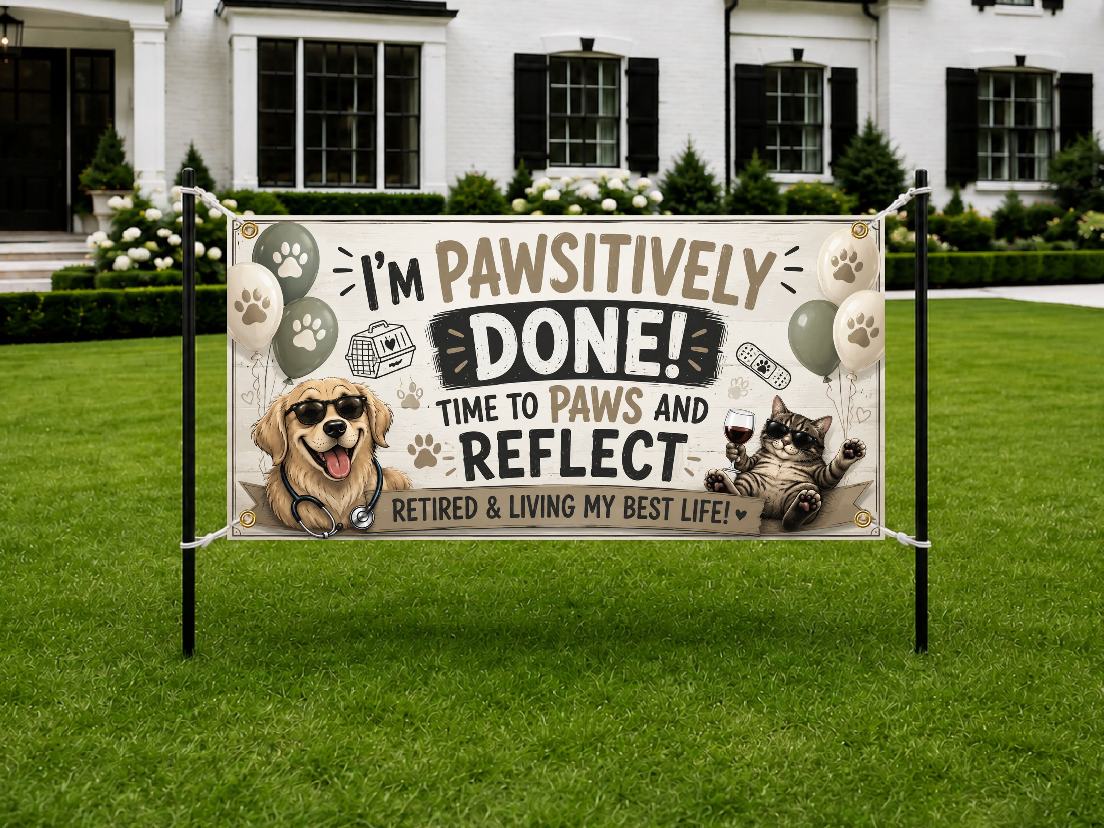 Retirement Banner, Veterinary Retirement Backdrop, Pawsitively Done Sign