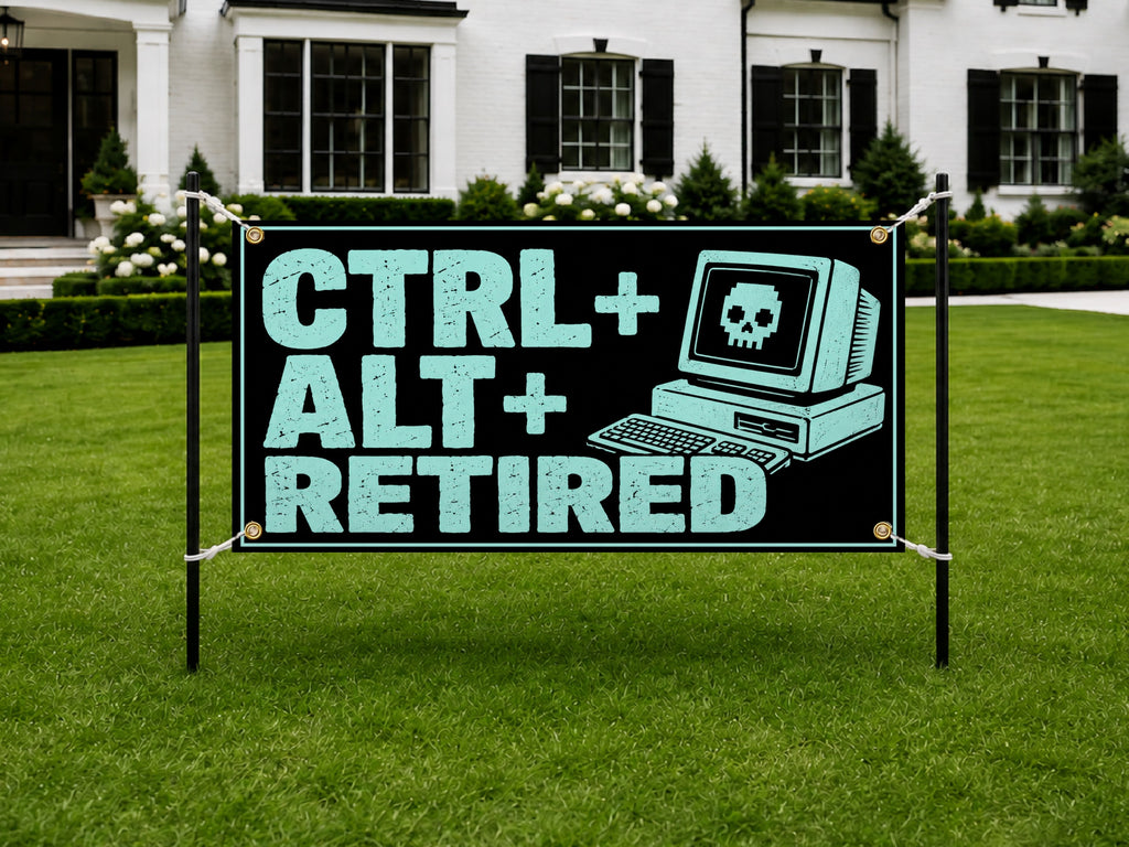 Funny Retirement Banner, Retro Computer Sign, Office Farewell Backdrop