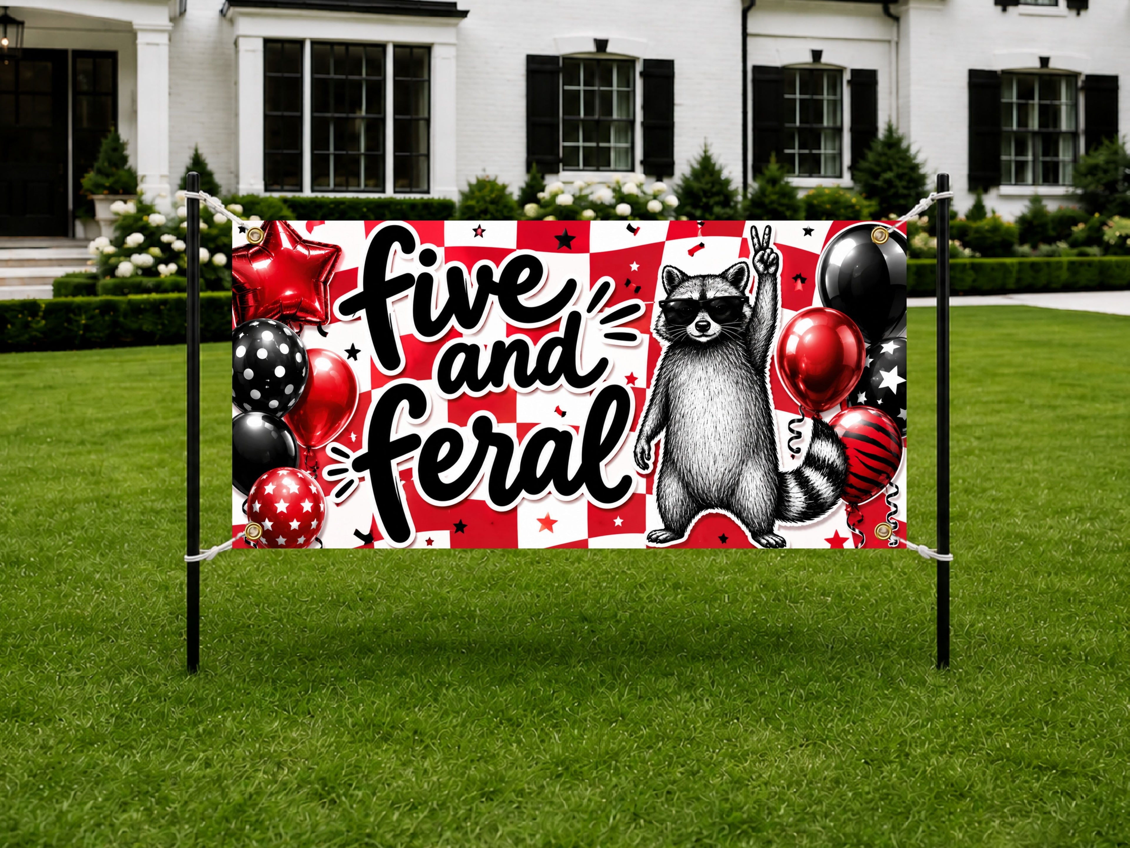 5 Year Old Funny Raccoon Fifth Birthday Banner, Turning 5 Birthday Decor