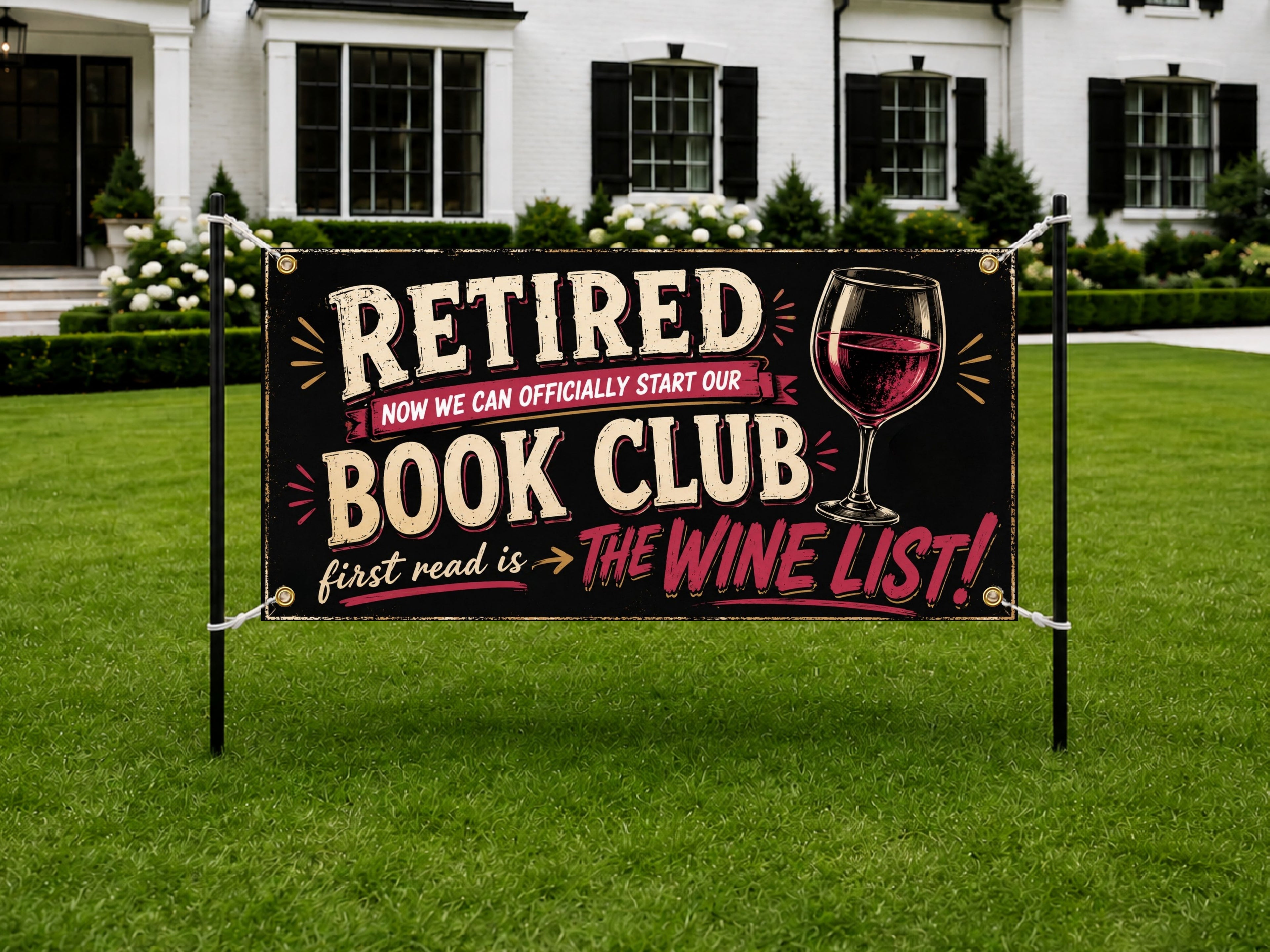 Funny Retirement Banner, Wine Book Club Sign, Party Backdrop