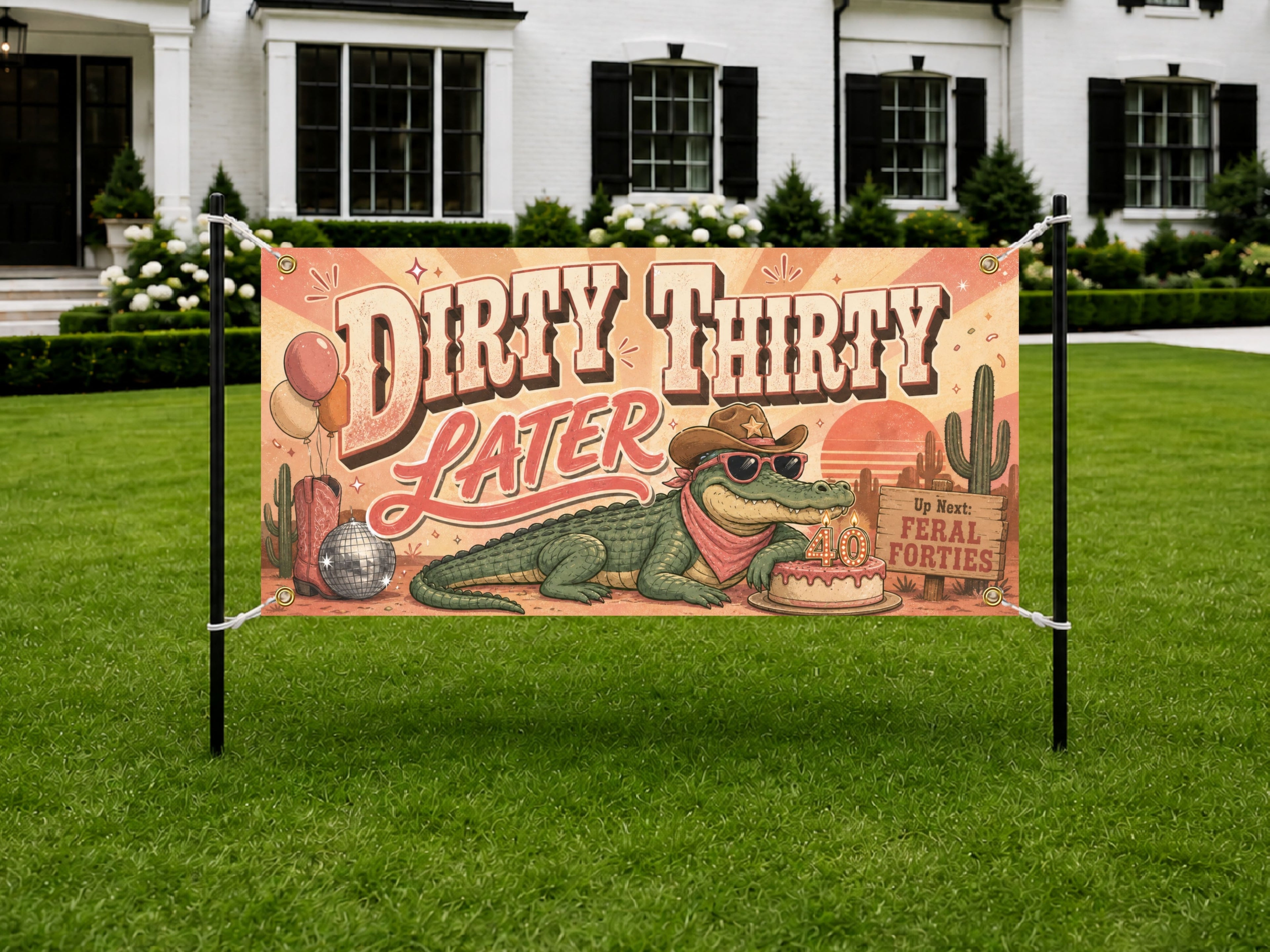 Funny 40th Birthday Banner, Alligator Party Sign, Western Backdrop