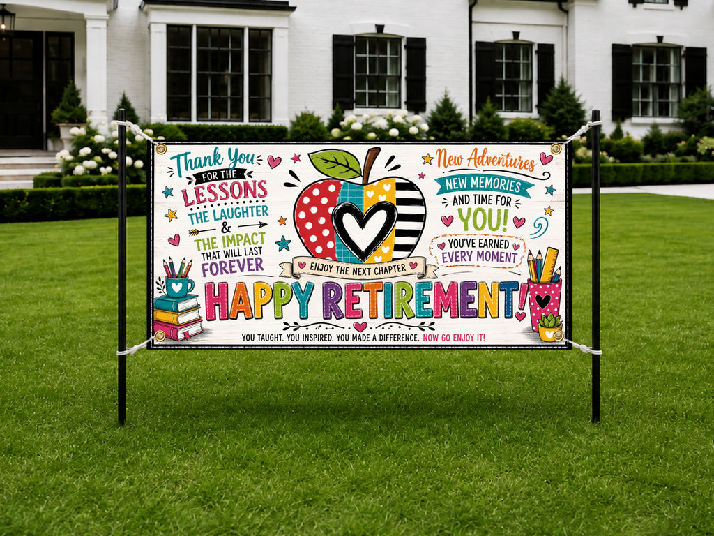 Teacher Retirement Banner, Retirement Party Sign, Apple Farewell Decor
