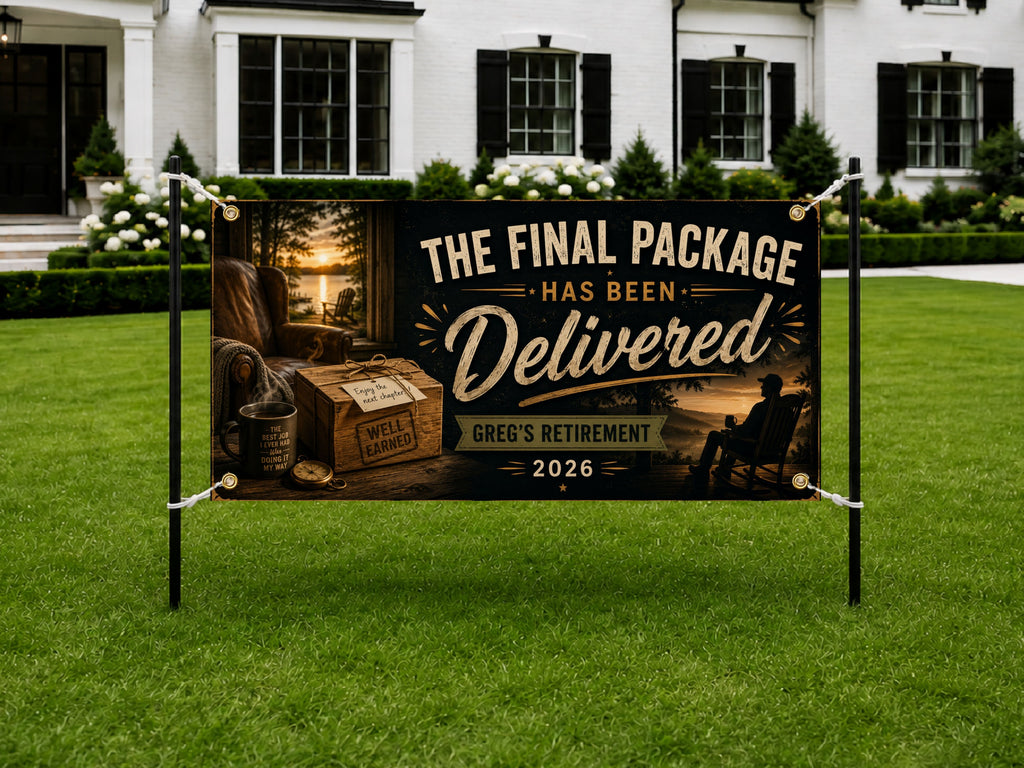 Delivery Driver Retirement Banner | Final Package Well Earned Next Chapter Cabin