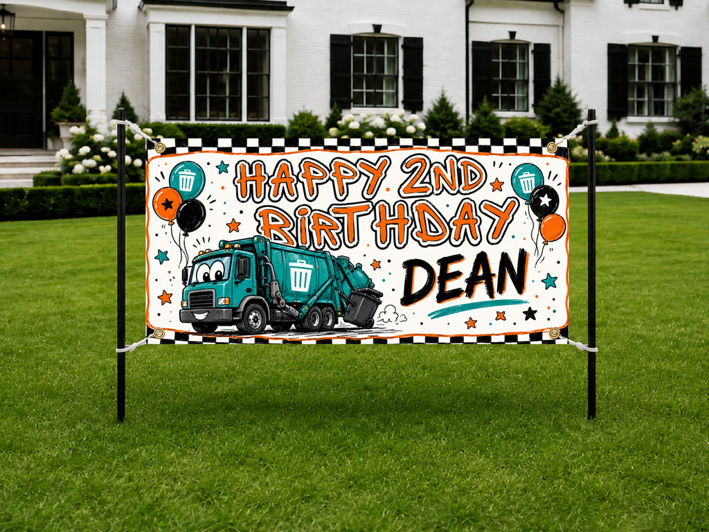 Garbage Truck 2nd Birthday Banner