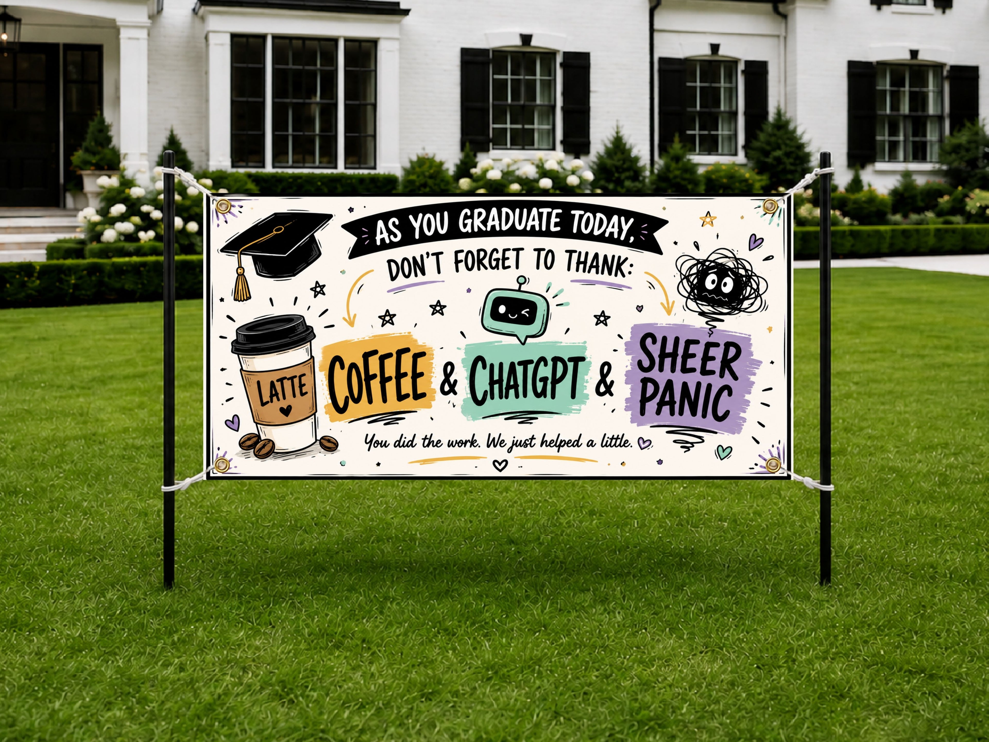 Funny Graduation Banner, Graduate Party Sign, Coffee ChatGPT Backdrop