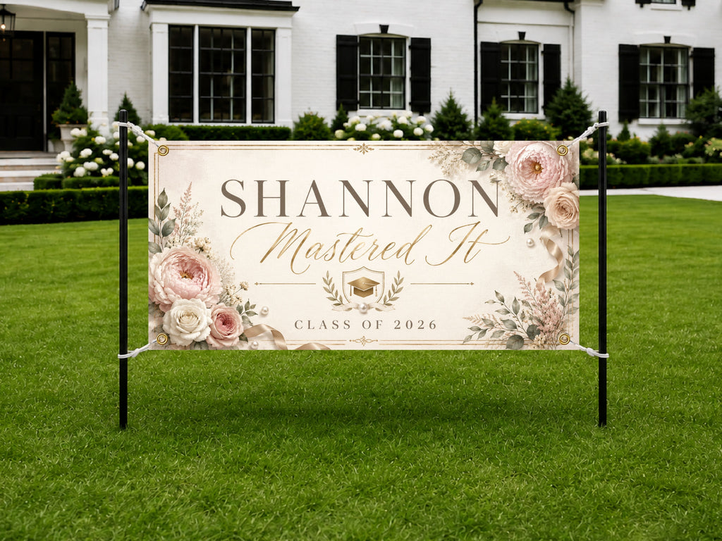 Masters Graduation Banner, Personalized Grad Party Sign Custom Name Backdrop