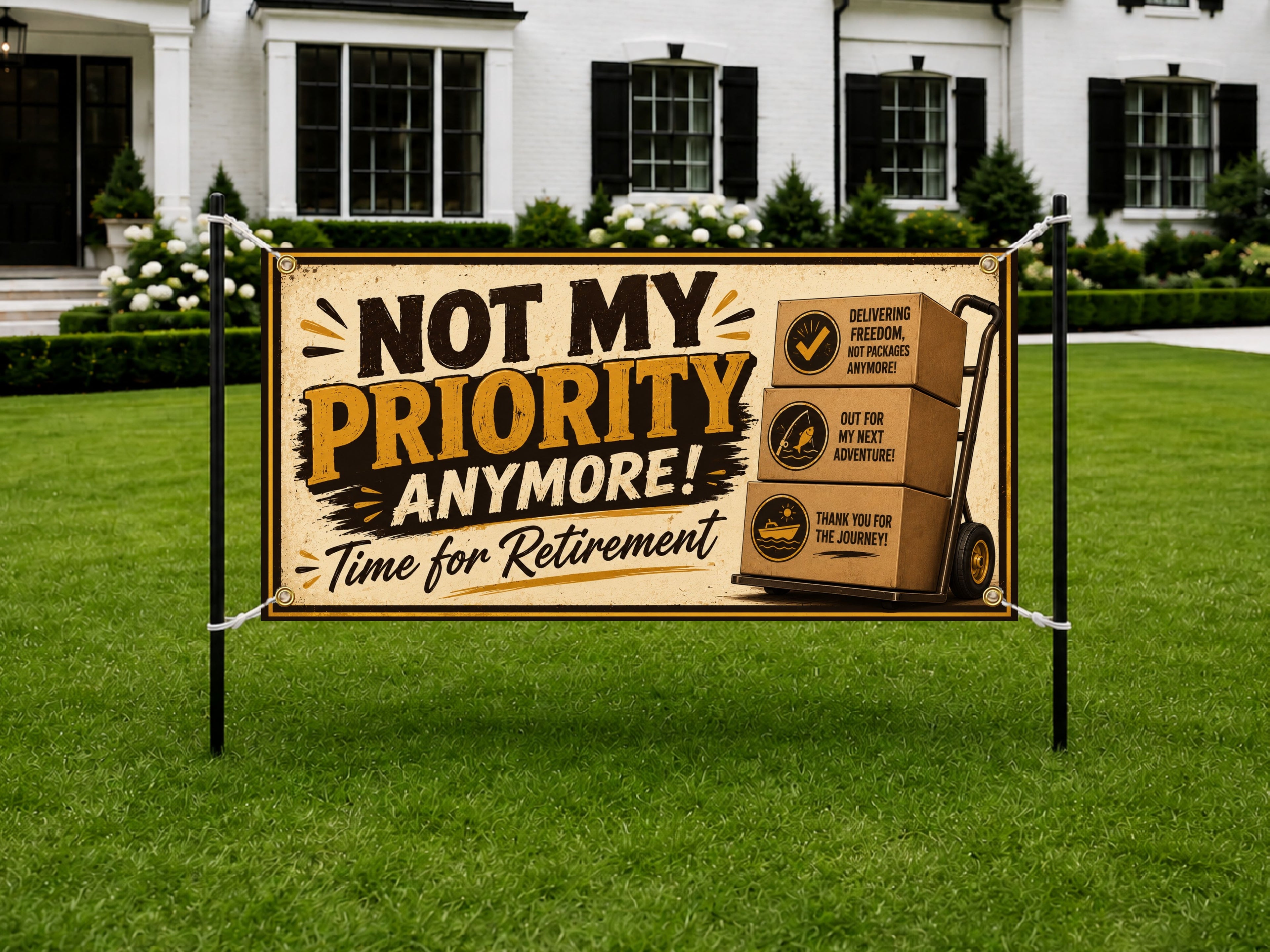 Funny Retirement Banner, Retirement Party Sign, Freedom Theme Backdrop