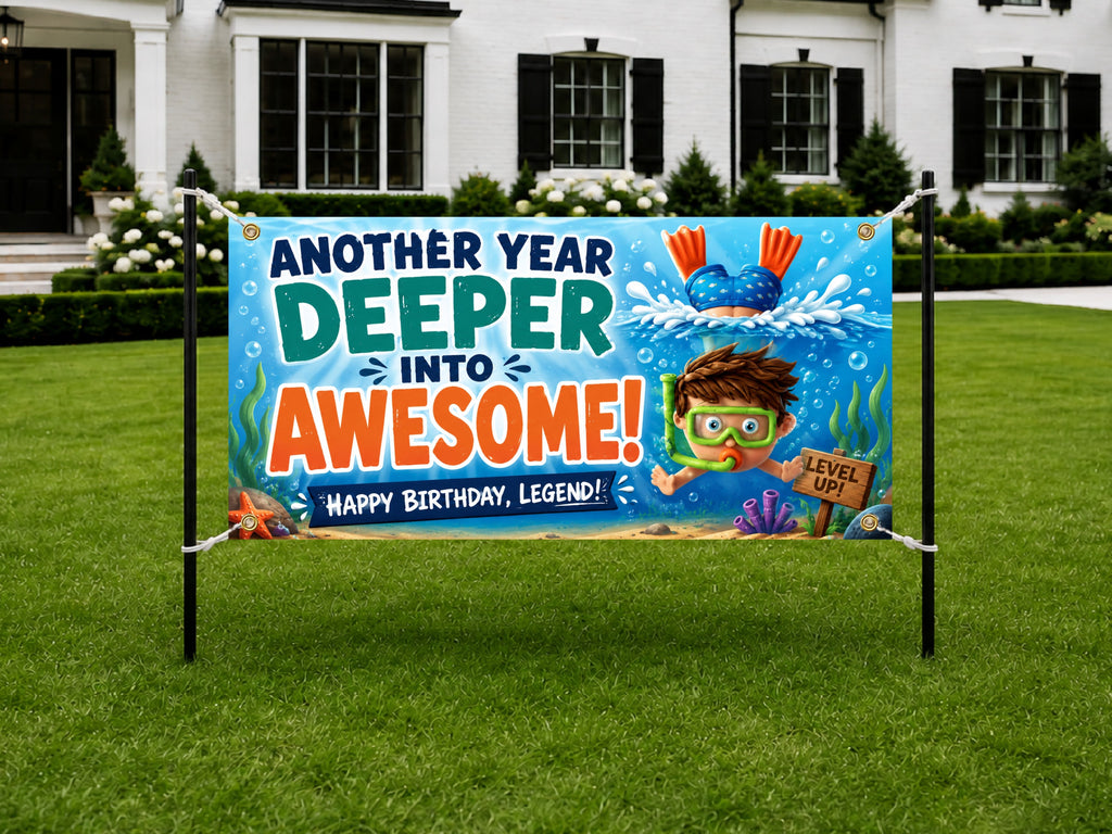 Funny Kids Birthday Banner Swimming, Diving, Pool Backdrop
