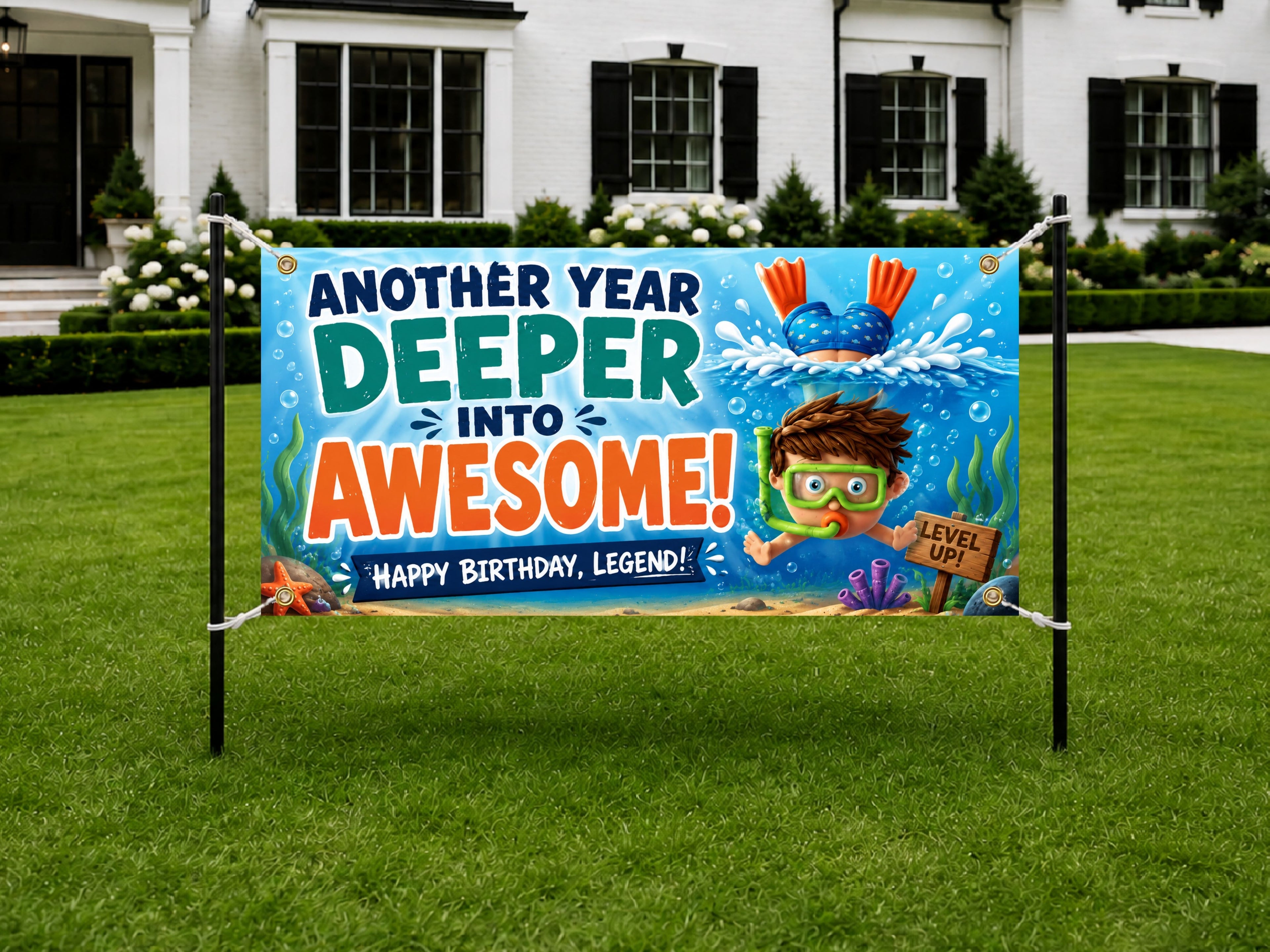Funny Kids Birthday Banner Swimming, Diving, Pool Backdrop