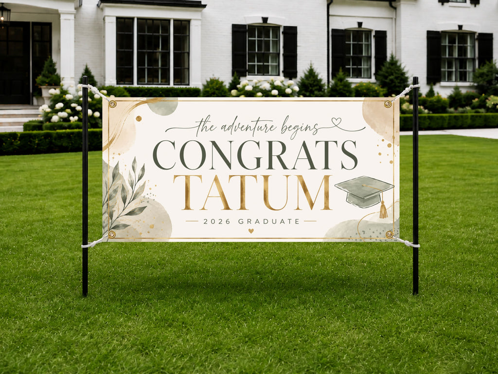 Graduation Banner, Personalized Grad Party Sign, Custom Name Backdrop