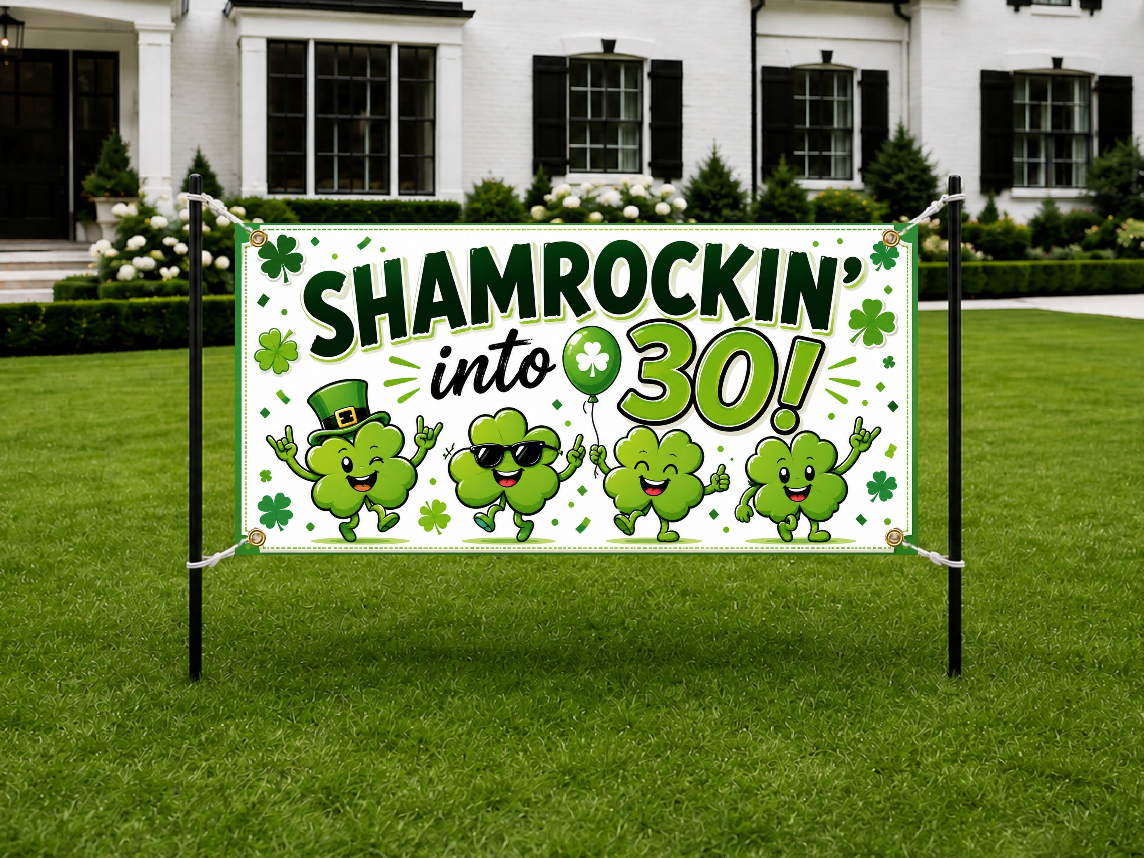 30th Birthday Banner, Shamrock Birthday Sign, Irish Party Backdrop