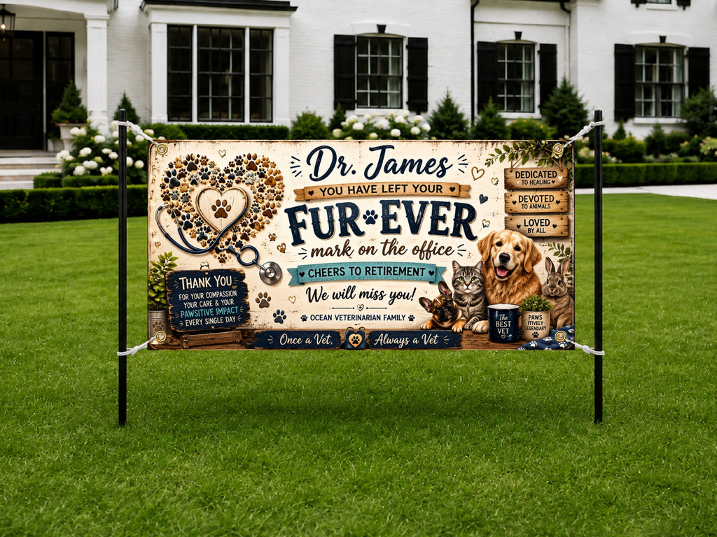 Veterinarian Retirement Banner | Fur-Ever Mark on the Office Vet Gift