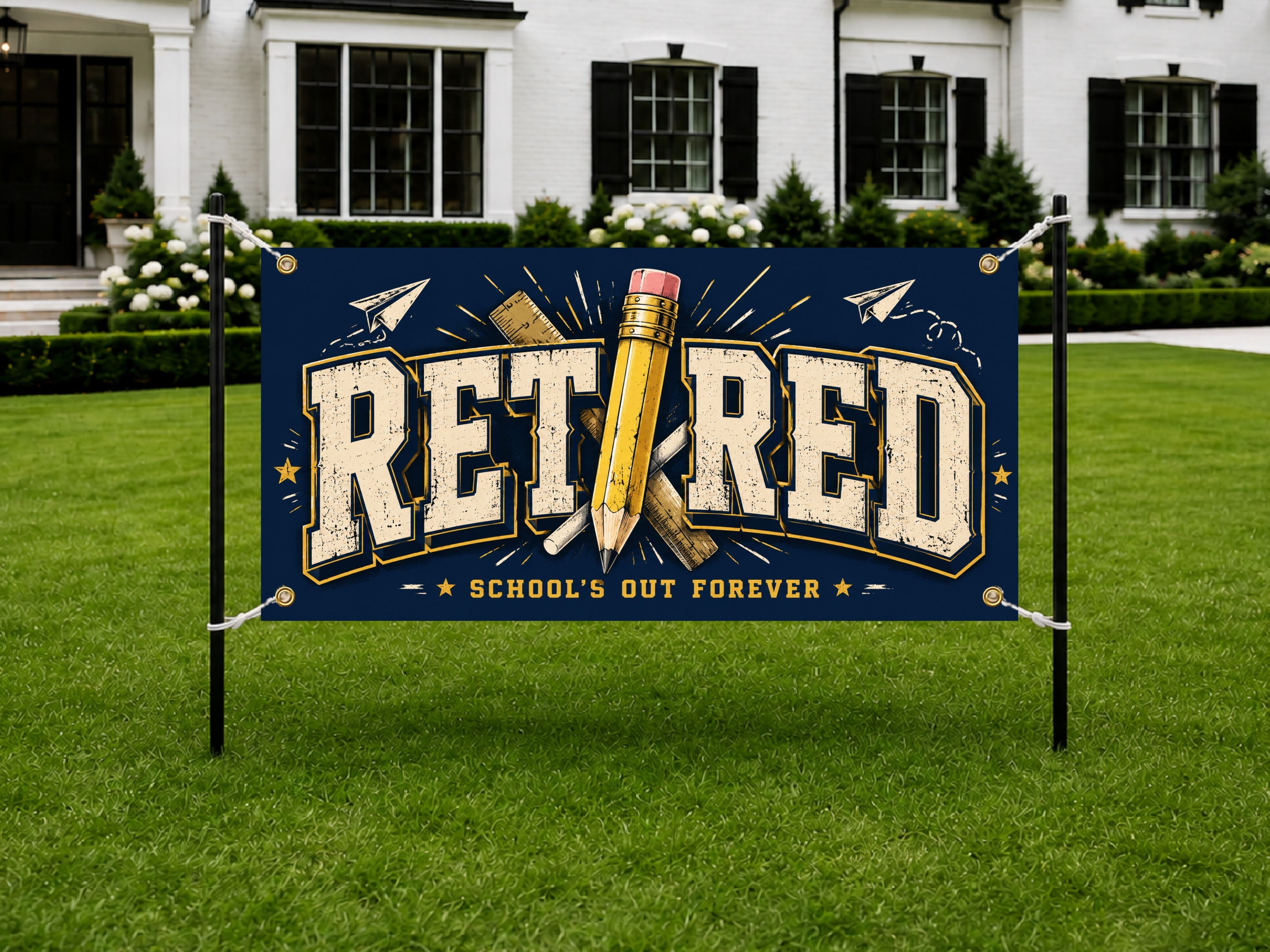 Teacher Retirement Banner, School Farewell Sign, Party Backdrop