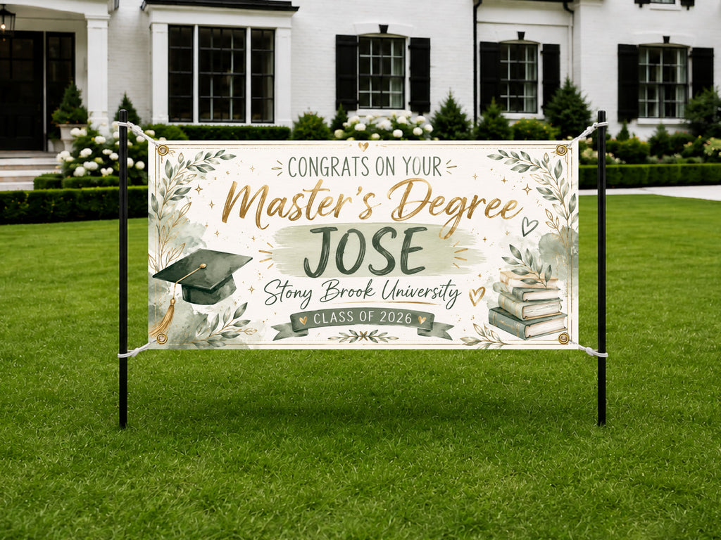 Masters Degree Banner, Personalized Graduation Sign, Custom Name Backdrop