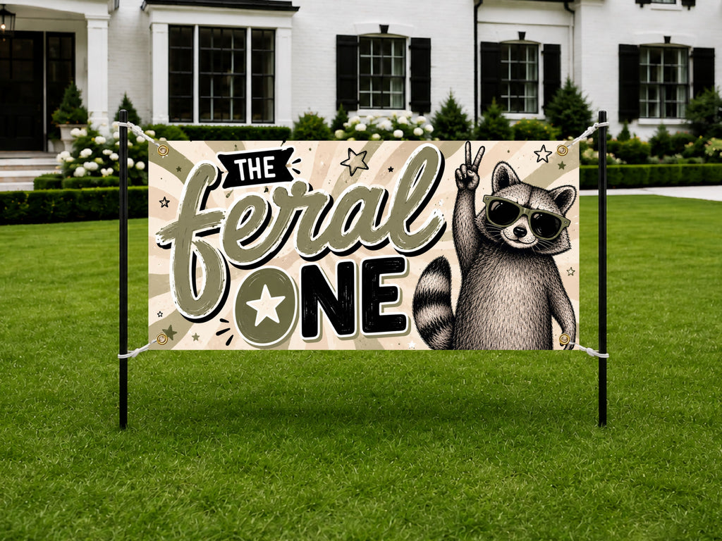 Feral One Birthday Banner, Funny Raccoon First Birthday Sign for 1st Birthday Party