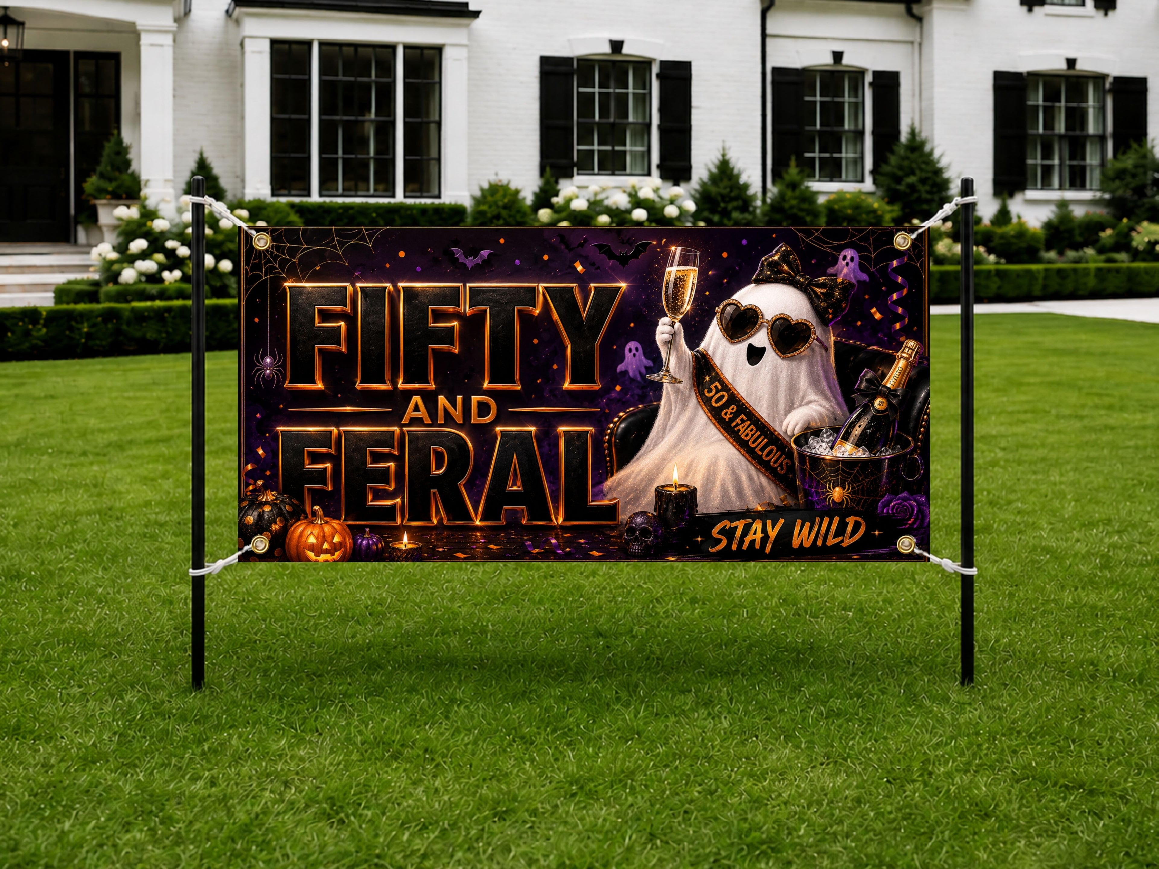 Funny 50th Birthday Banner, Ghost Party Sign, Halloween Backdrop