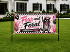 4th Birthday Banner, Four and Feral Party Backdrop, Funny Raccoon Sign