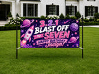 7th Birthday Banner, Space Rocket Party Sign, Girl Photo Backdrop