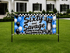 60th Birthday Banner, Sixty and Savage Sign, Raccoon Backdrop