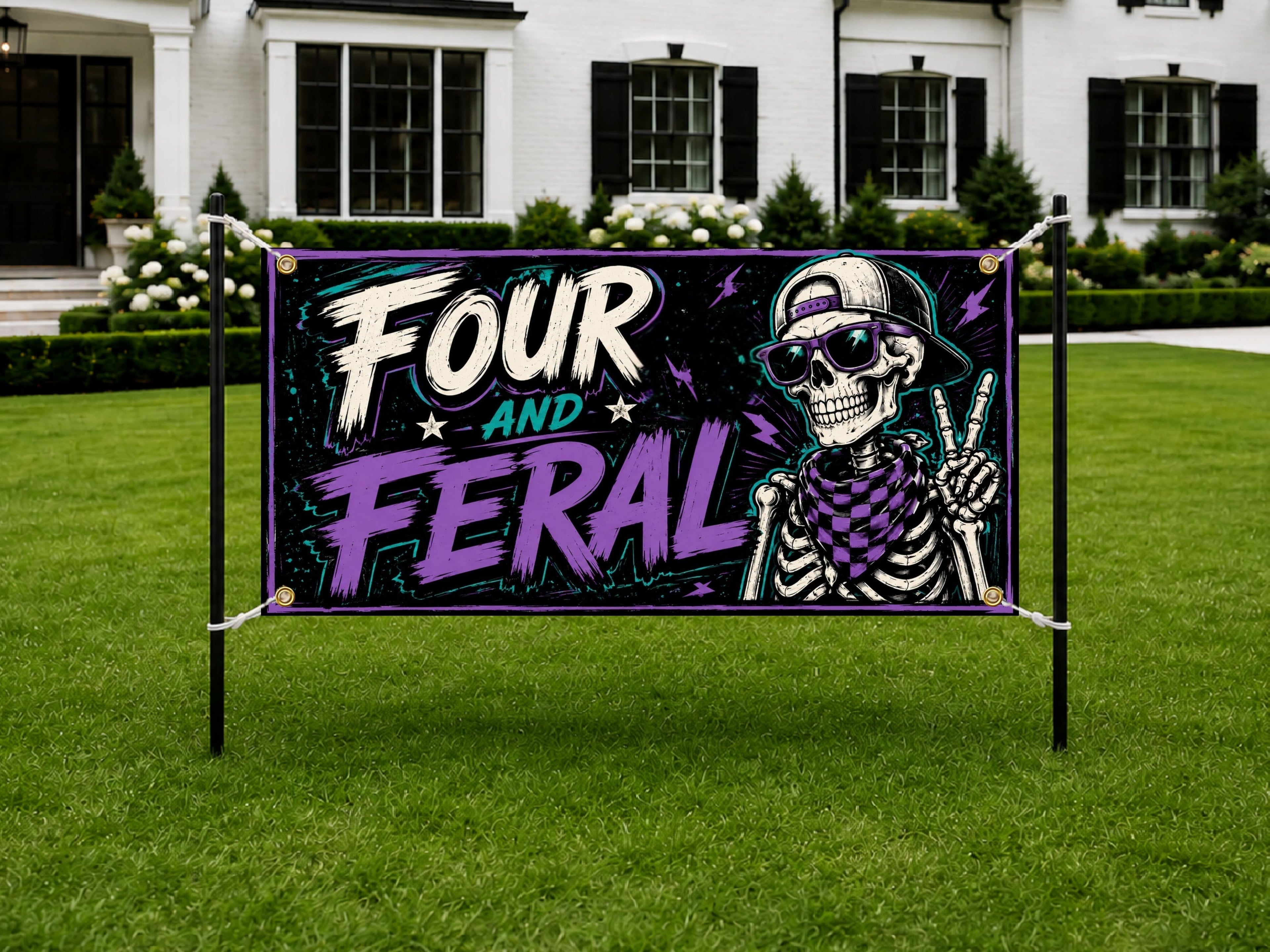 Skeleton 4th Birthday Banner