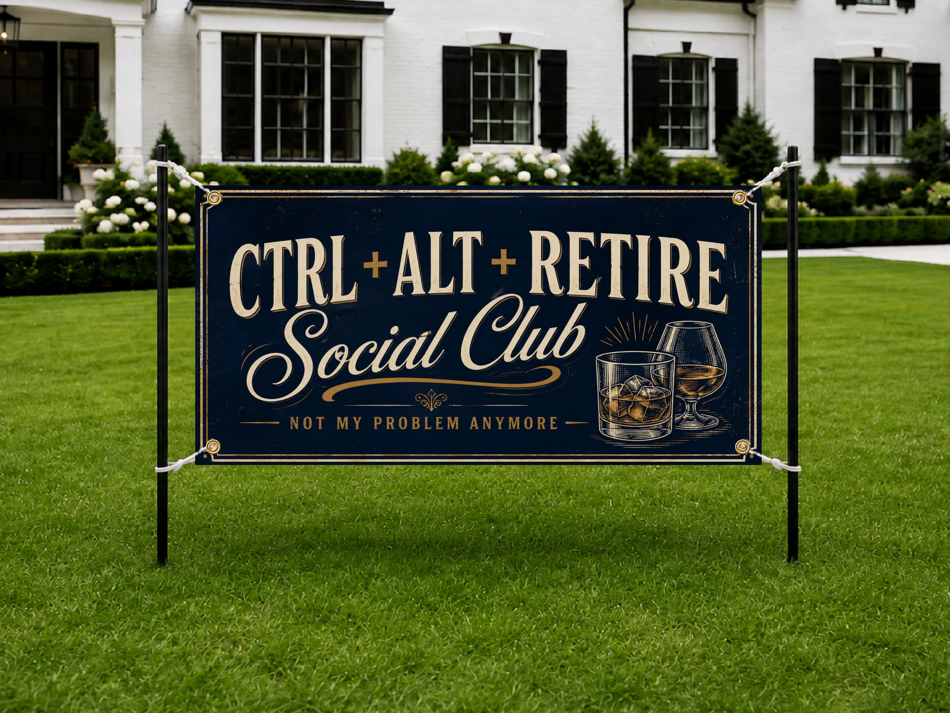 Funny Tech Retirement Banner | Ctrl Alt Retire Social Club Not My Problem IT Sys Admin Retirement
