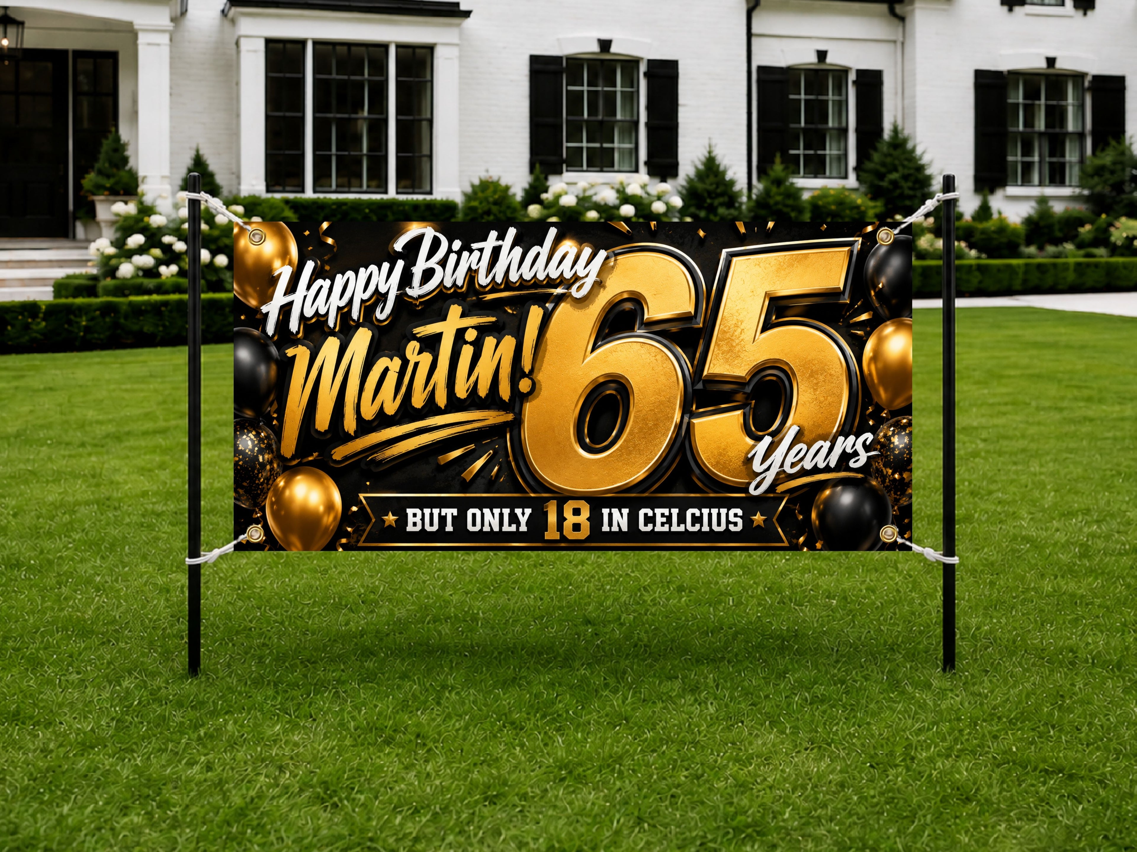 Funny 65th Birthday Banner, Celsius Joke Sign, Men Party Backdrop