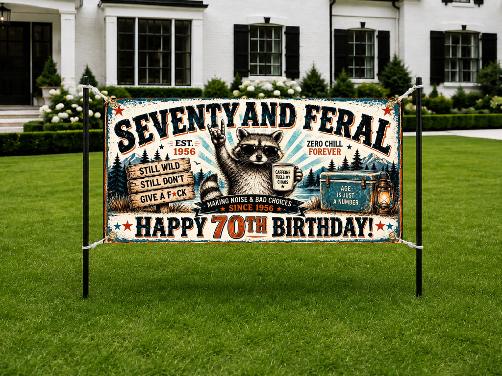 Raccoon 70th Birthday Banner