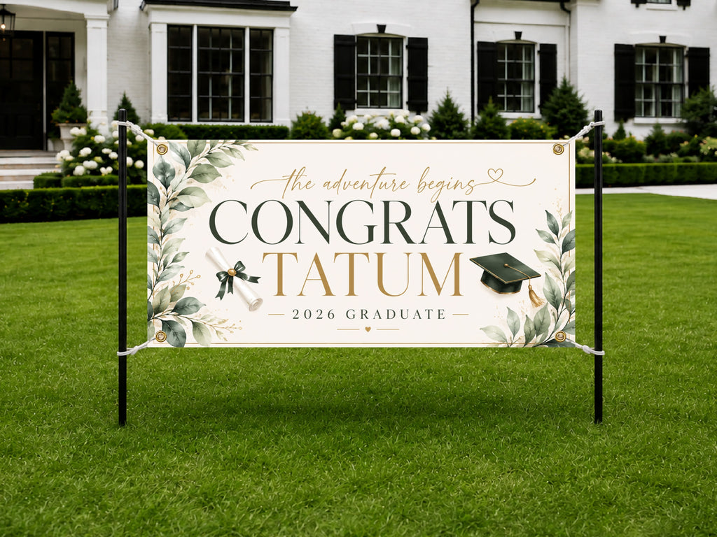 Graduation Banner, Personalized Grad Party Sign, Custom Name Backdrop