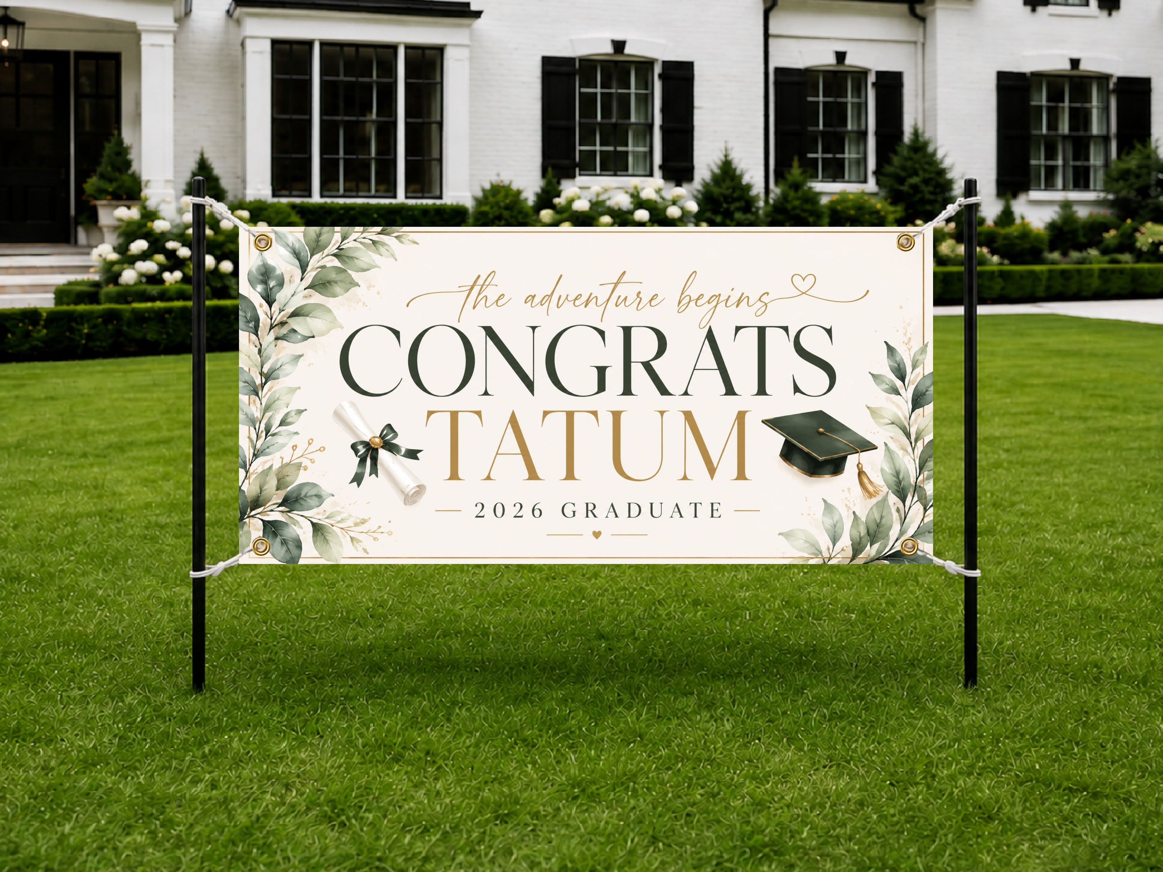 Graduation Banner, Personalized Grad Party Sign, Custom Name Backdrop