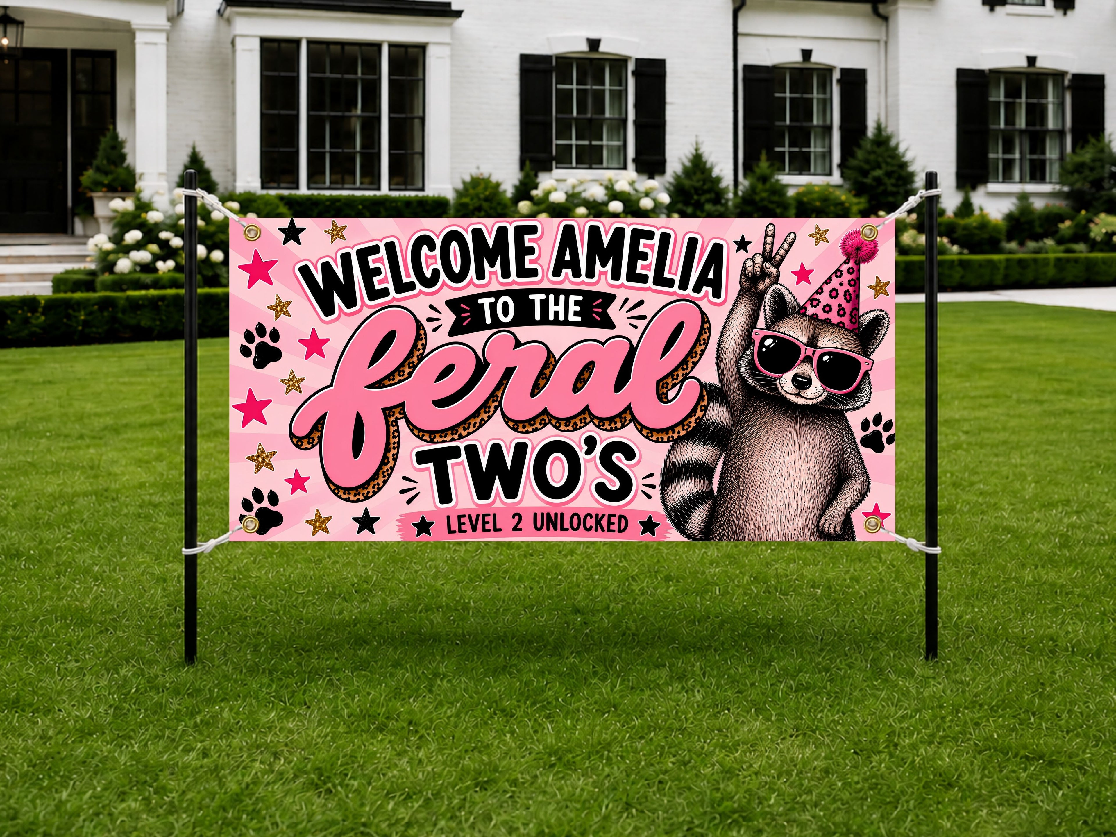 Personalized Feral Two's Birthday Banner, Custom 2nd Birthday Party Decoration, Feral Twos Level 2 Unlocked Sign