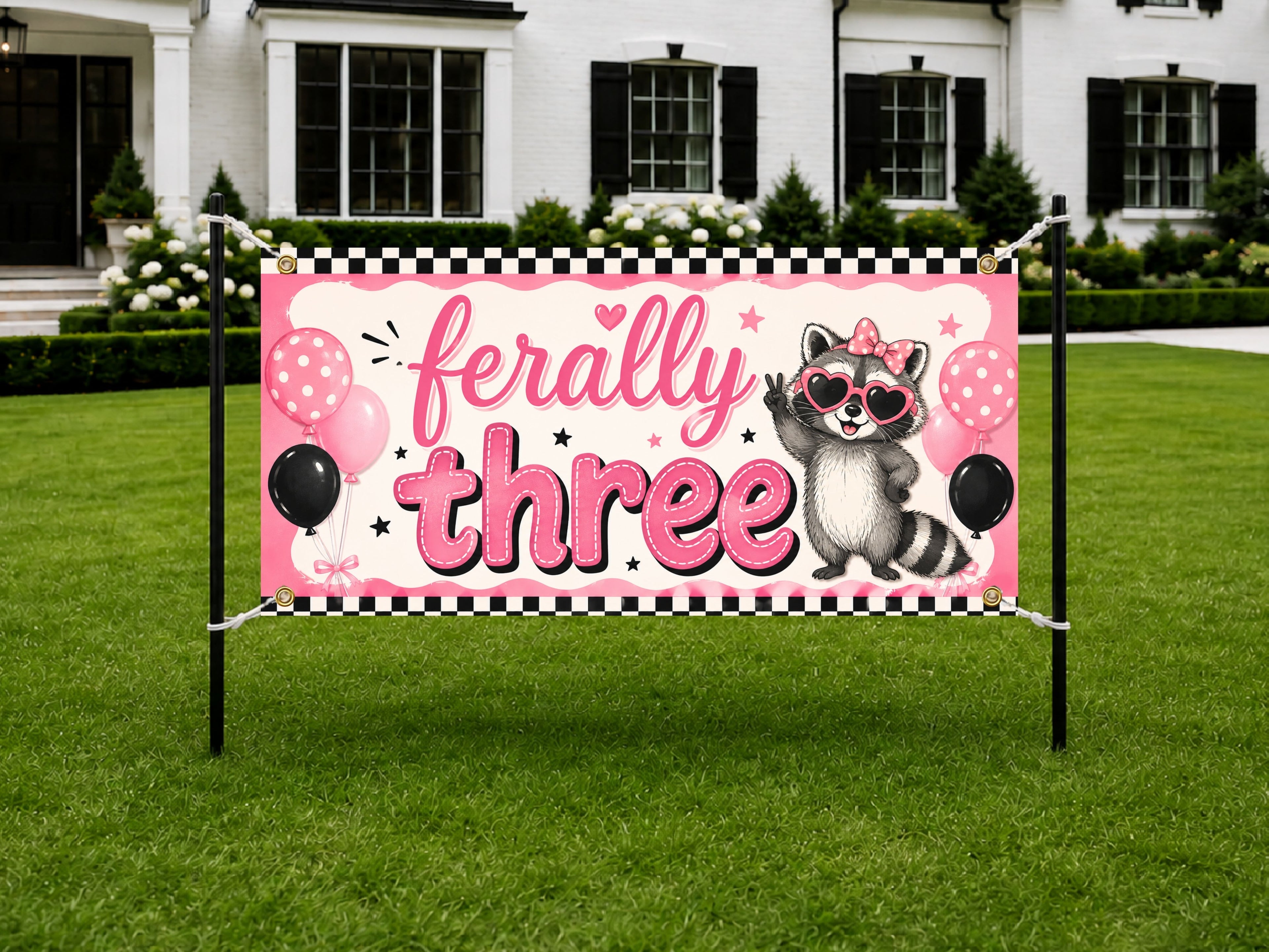 Funny 3rd Birthday Banner, Ferally Three Party Sign, Girls Photo Backdrop