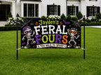 Personalized 4th Birthday Banner, Feral Fours Skeleton Party Sign, Halloween Backdrop