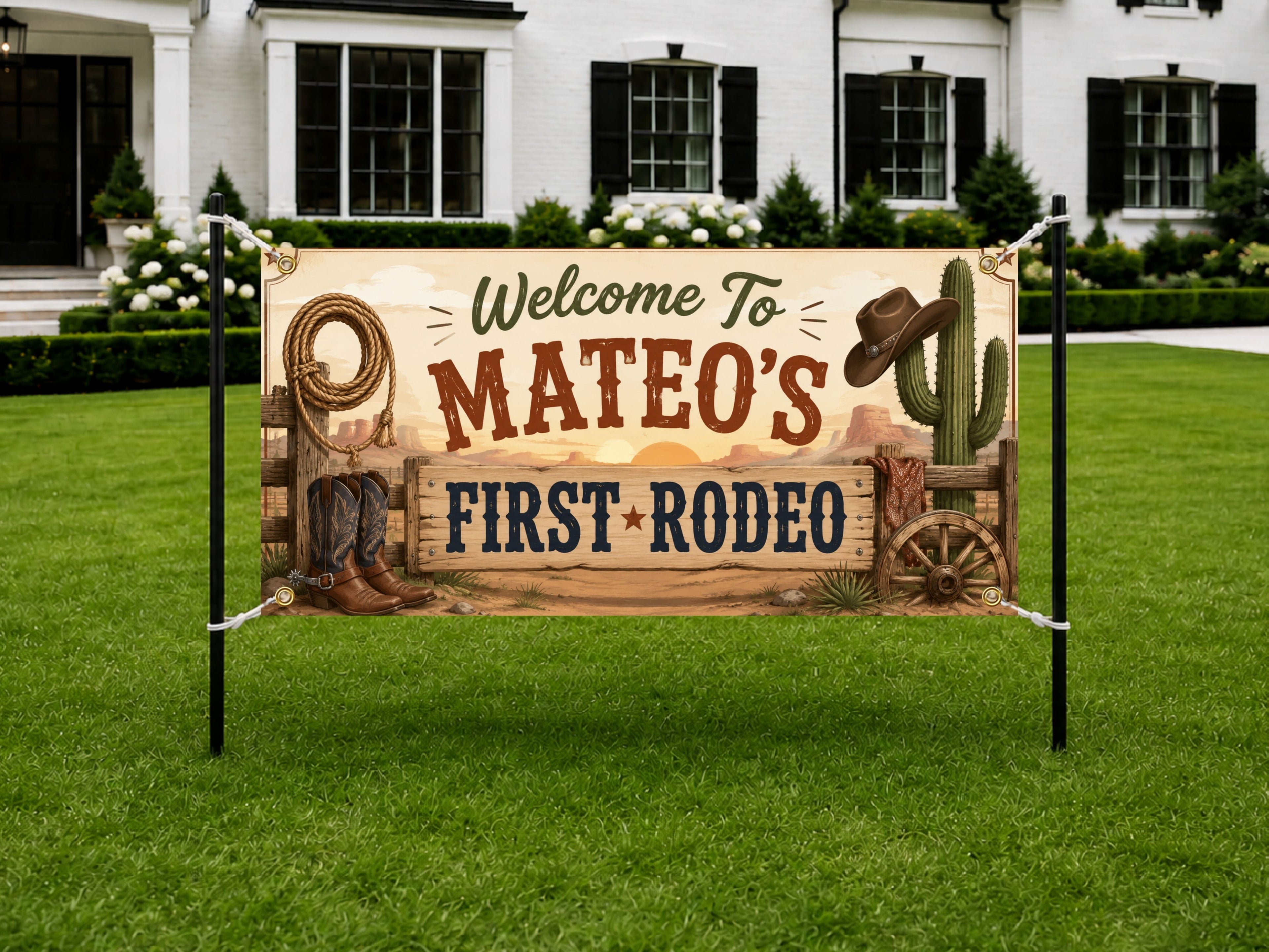 First Rodeo Birthday Banner,  1st Birthday Western Cowboy Theme Party Decor