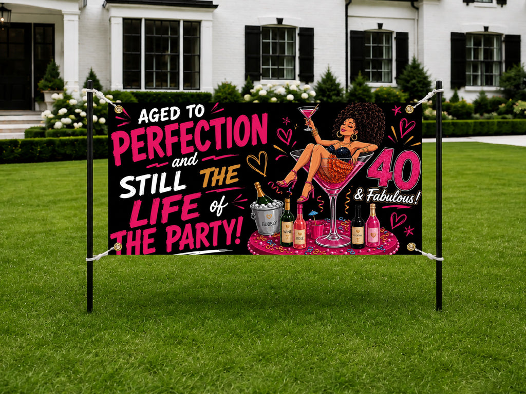 40th Birthday Banner, Aged to Perfection Sign, Wine Party Backdrop