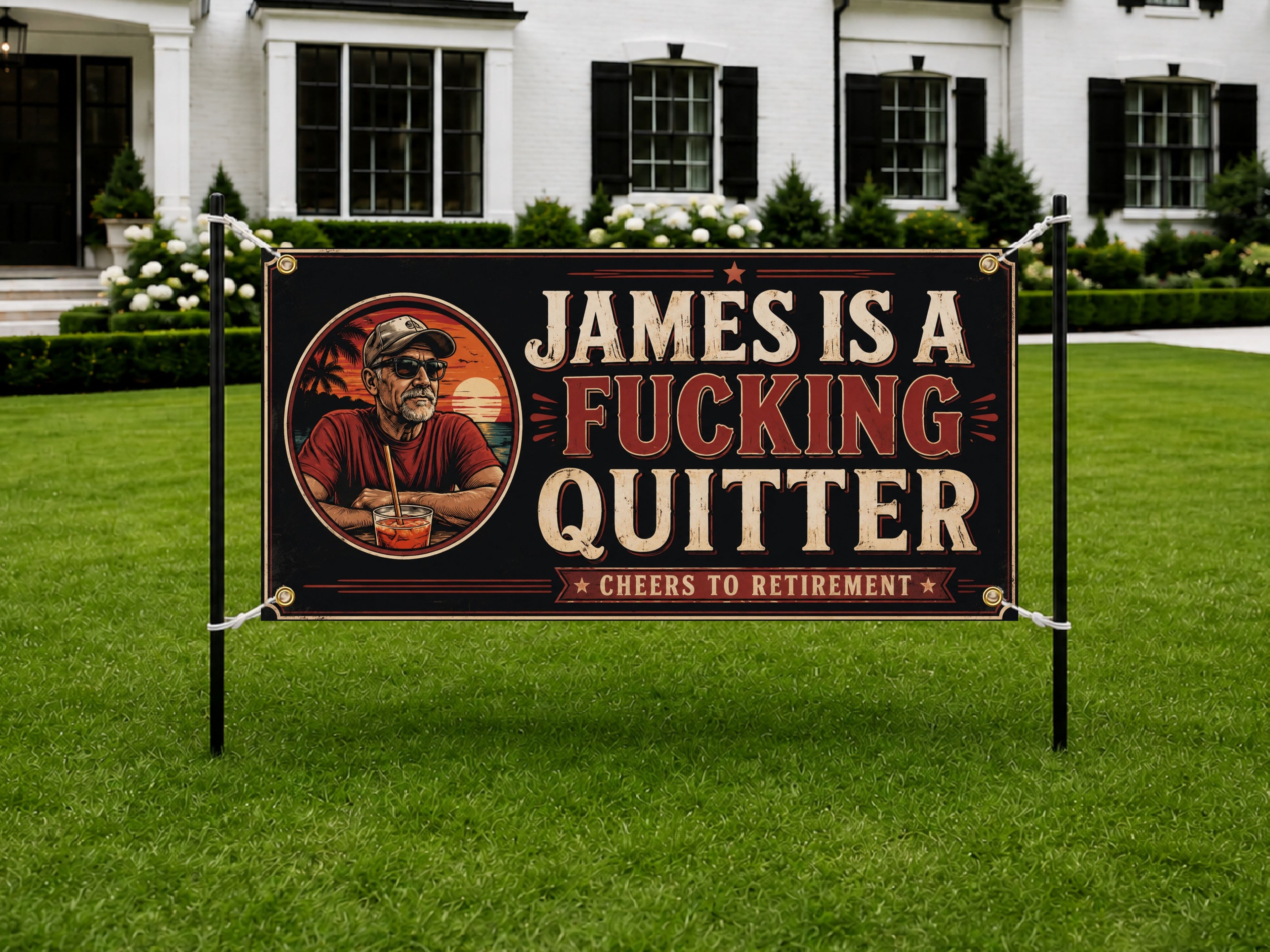 Funny Retirement Banner | Proud Quitter Cheers to Retirement Party Vintage Decor