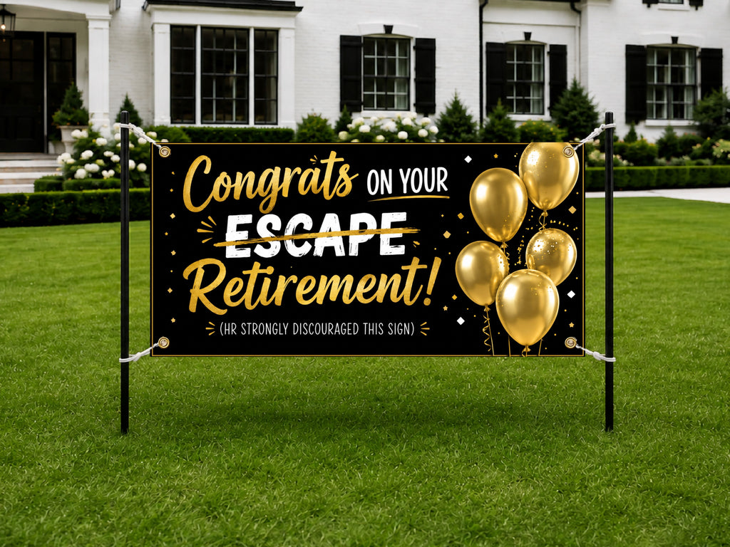 Funny Retirement Banner, Congrats on Your Escape Retirement Sign, Coworker Farewell