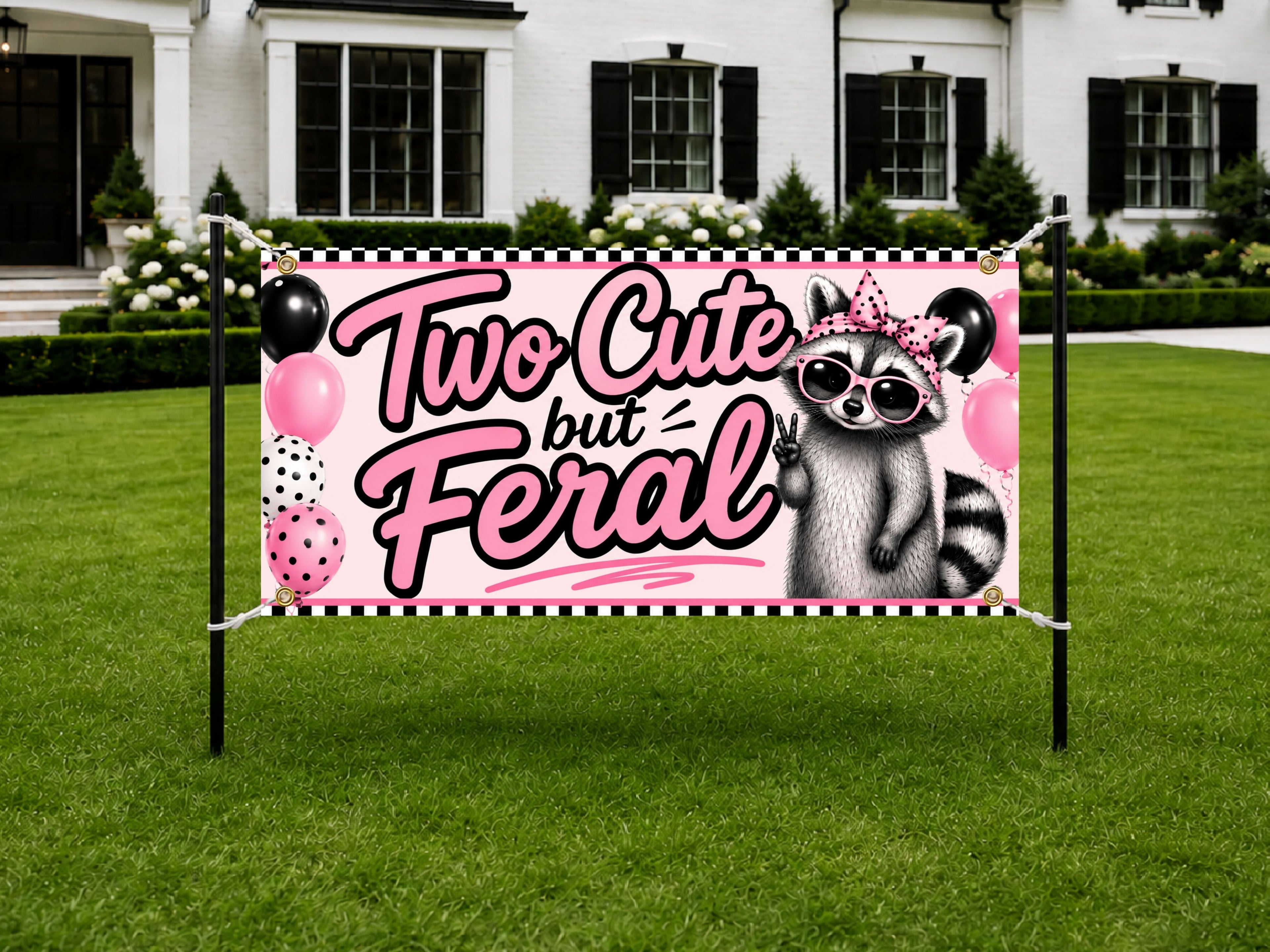 Funny 2nd Birthday Banner, Raccoon Party Sign, Girl Backdrop