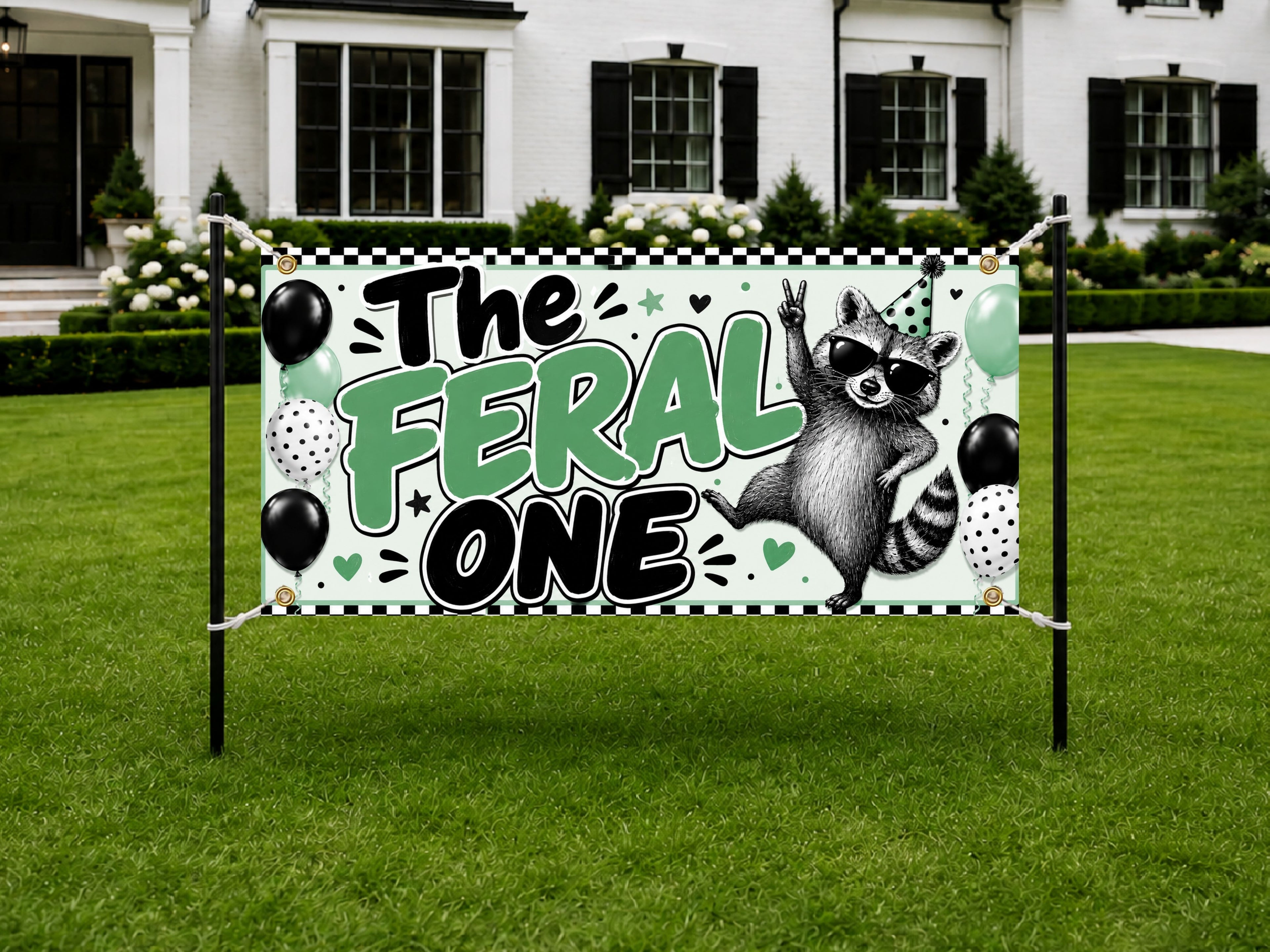 Funny 1st Birthday Banner, Feral One Raccoon Sign, Party Backdrop