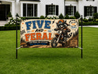 Funny 5th Birthday Banner, Dirt Bike Raccoon Sign, Personalized Kids Birthday Banner