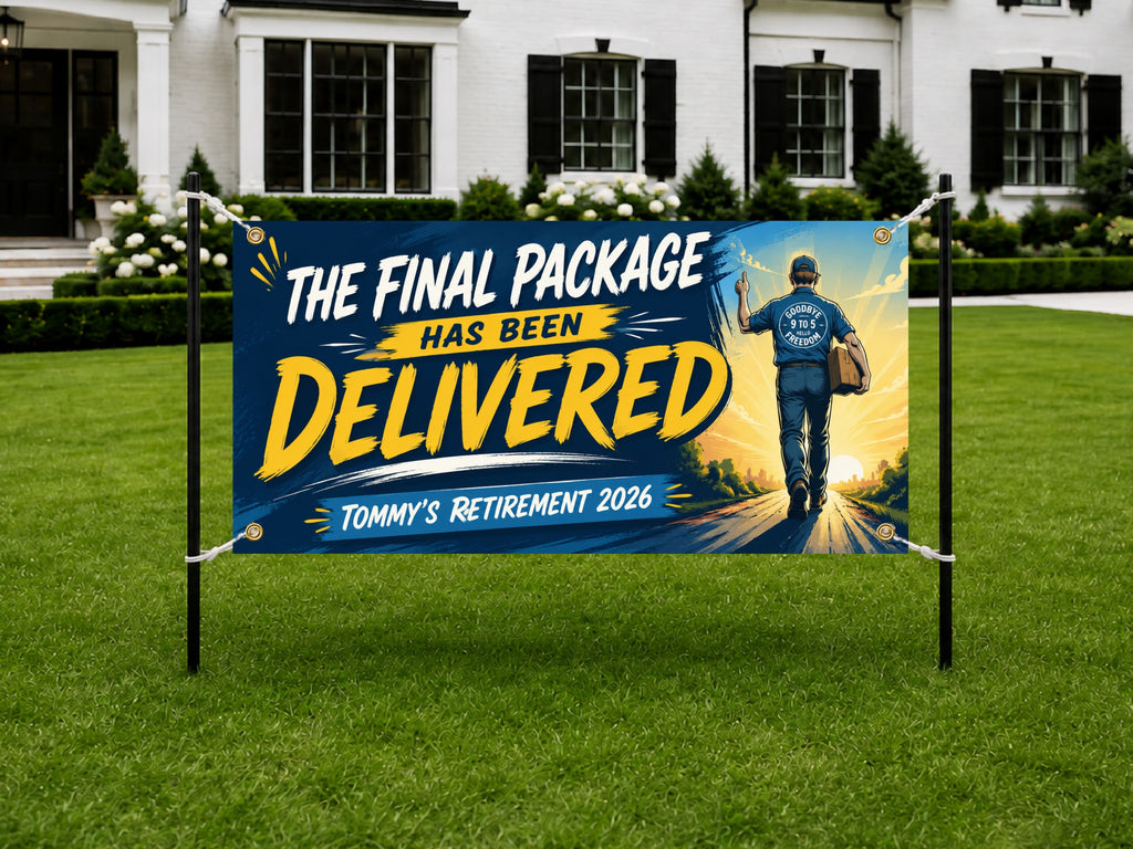 Delivery Driver Retirement Banner | Final Package Bold Goodbye 9 to 5