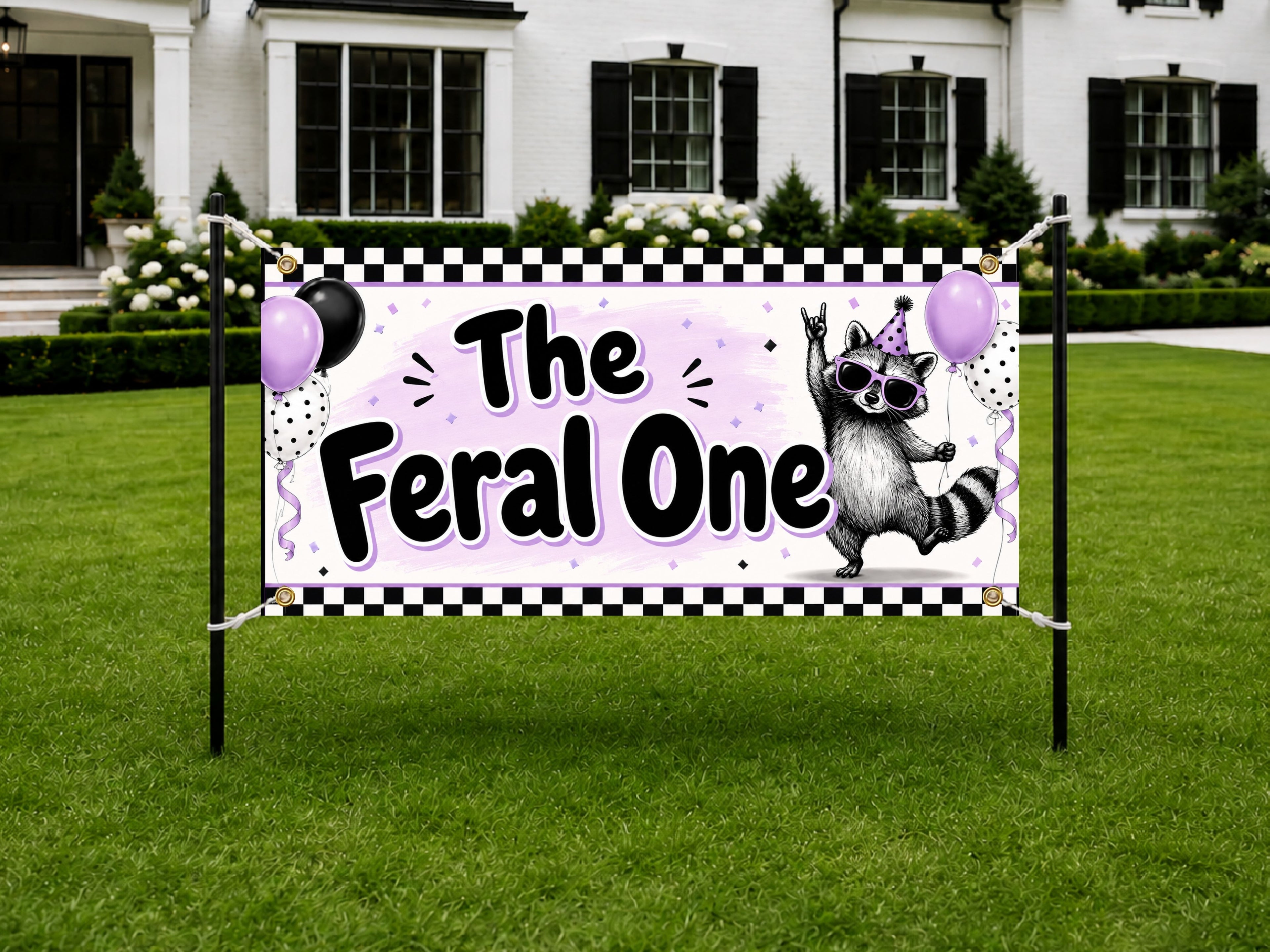 Funny 1st Birthday Banner, Feral One Raccoon Sign, Party Backdrop