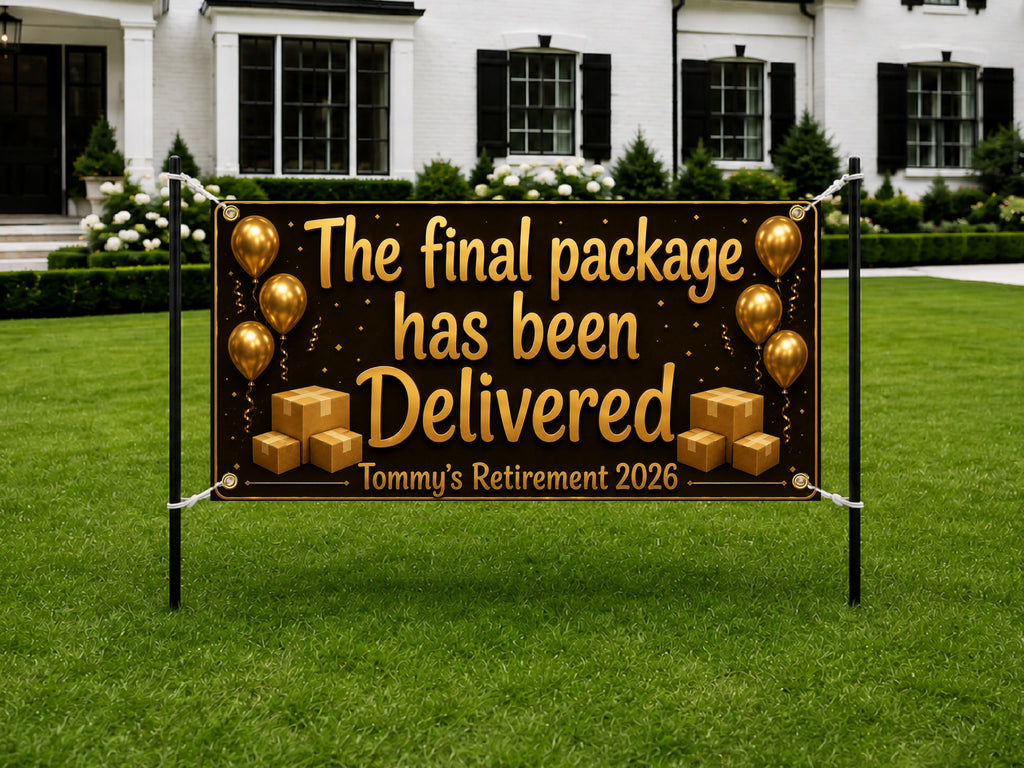 Retirement Banner, Final Package Delivered Sign, Office Farewell Backdrop