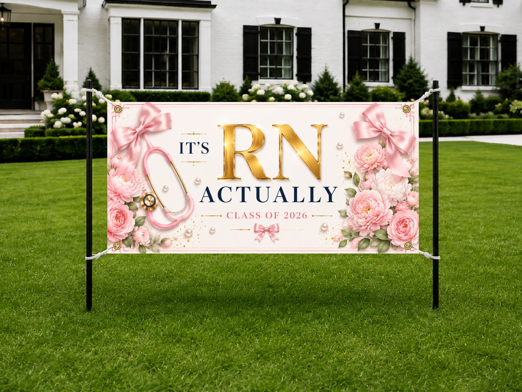 RN Graduation Banner, Nurse Grad Party Sign, Floral Nursing Backdrop