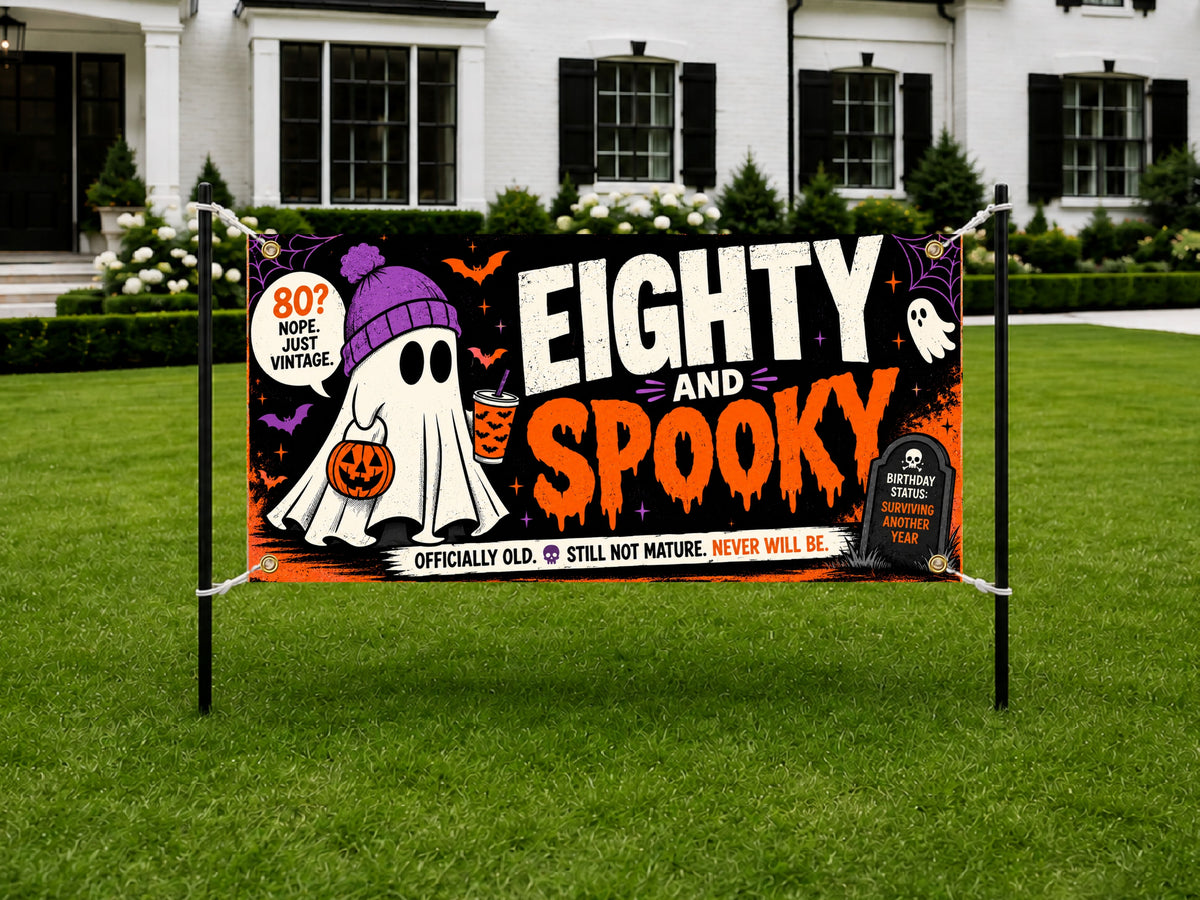 Spooky Ghost 80th Birthday Banner