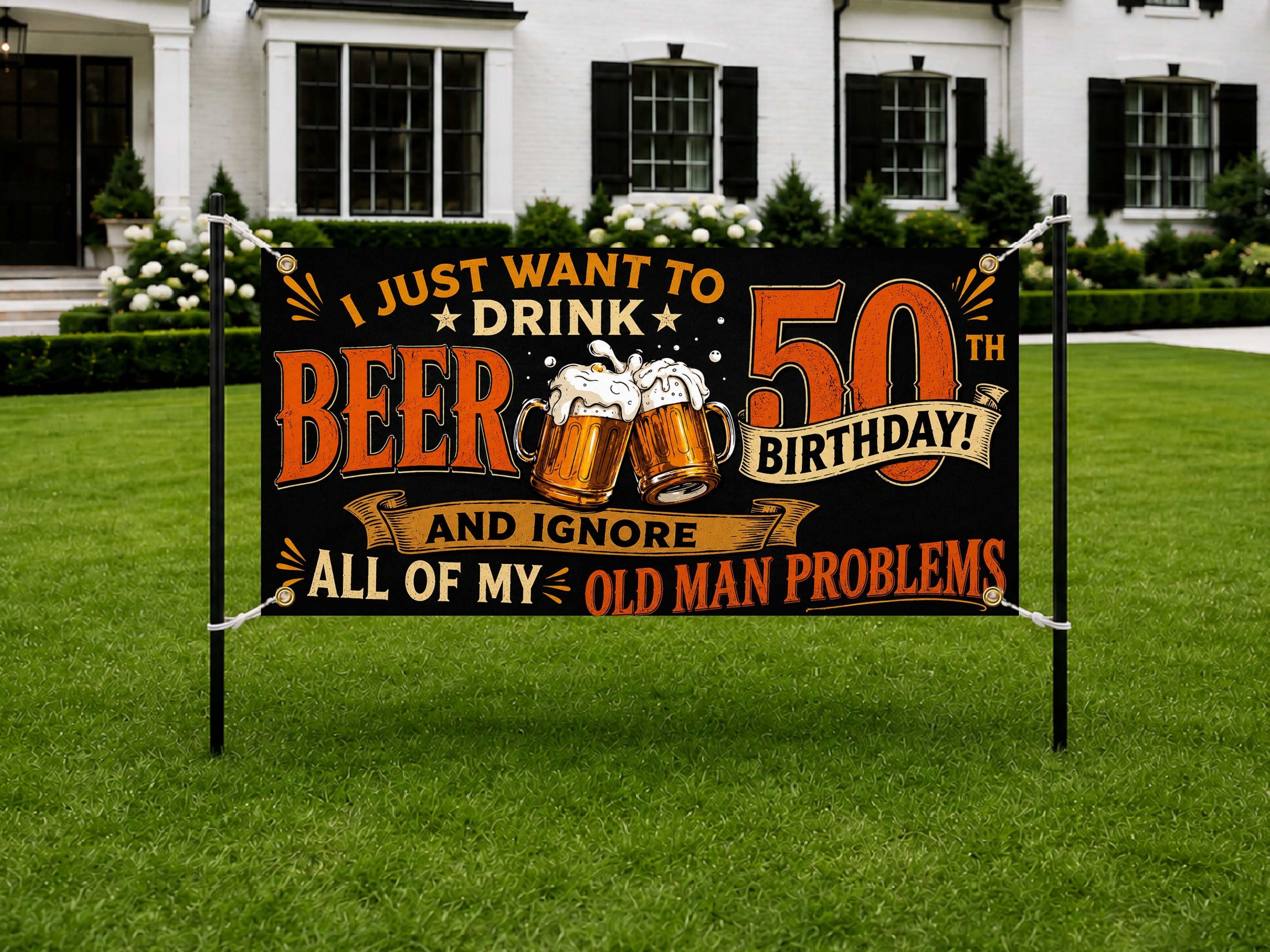 50th Birthday Banner, Beer Party Sign, Men Photo Backdrop